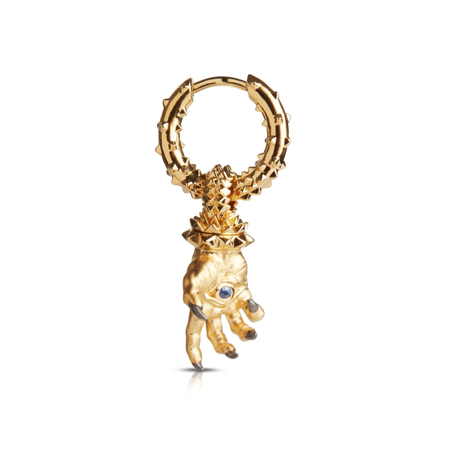 Kasun Men's Hand Of The Protector Earrings - September - Sapphire- Gold Vermeil