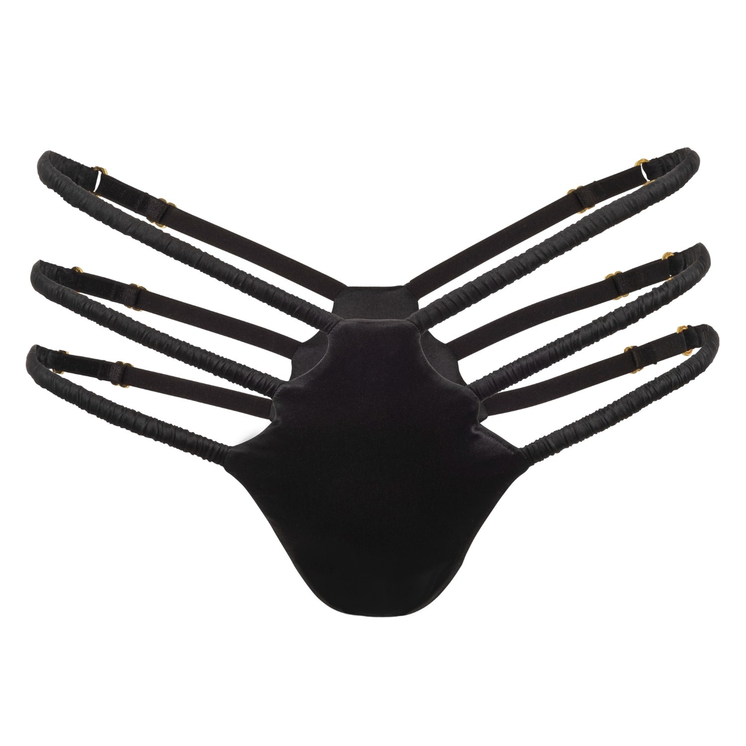 Women's Strappy Silk Thong In Black | Large | Black Heart Lingerie