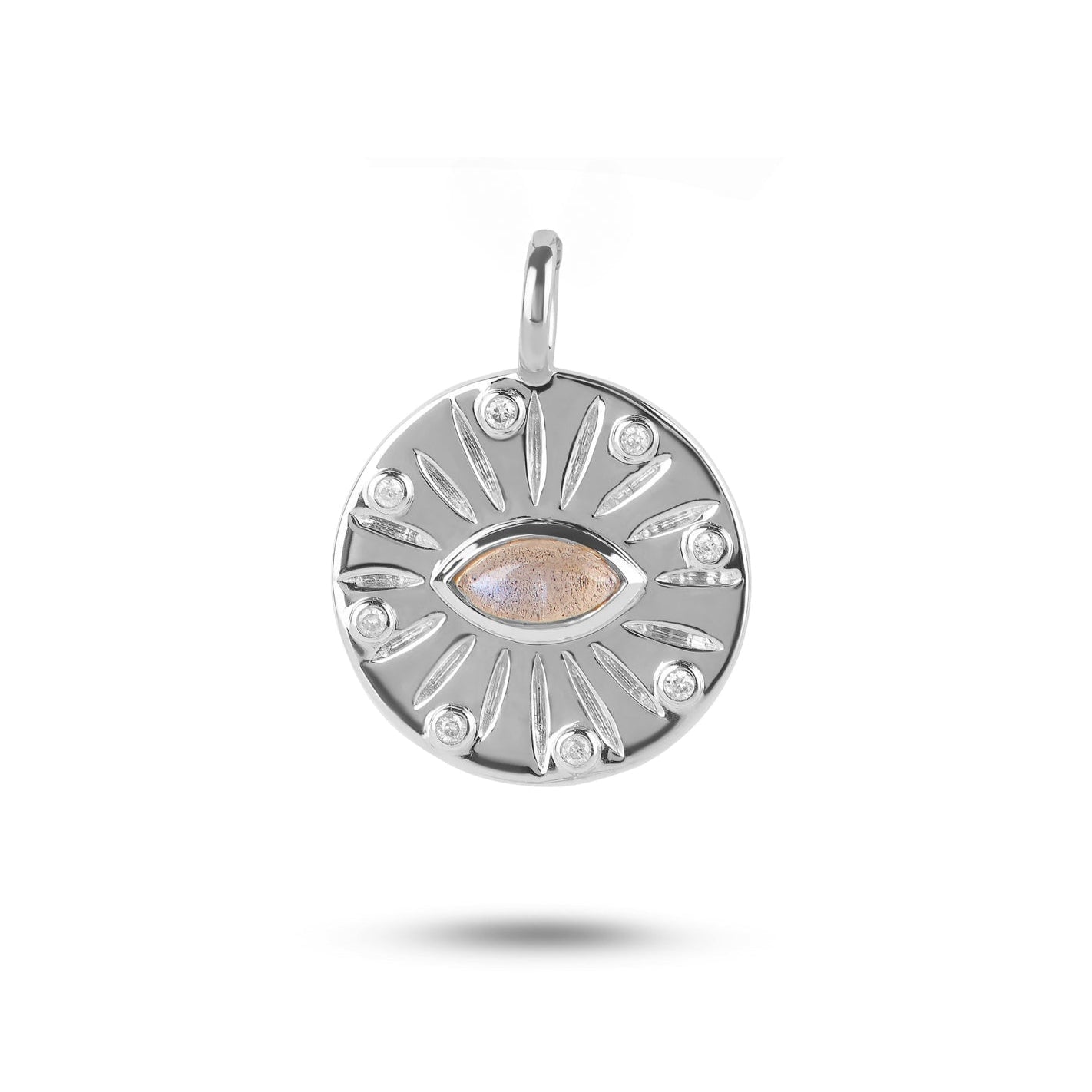 Zohreh V. Jewellery Women's Labradorite & White Sapphire Eye Coin Pendant Sterling Silver