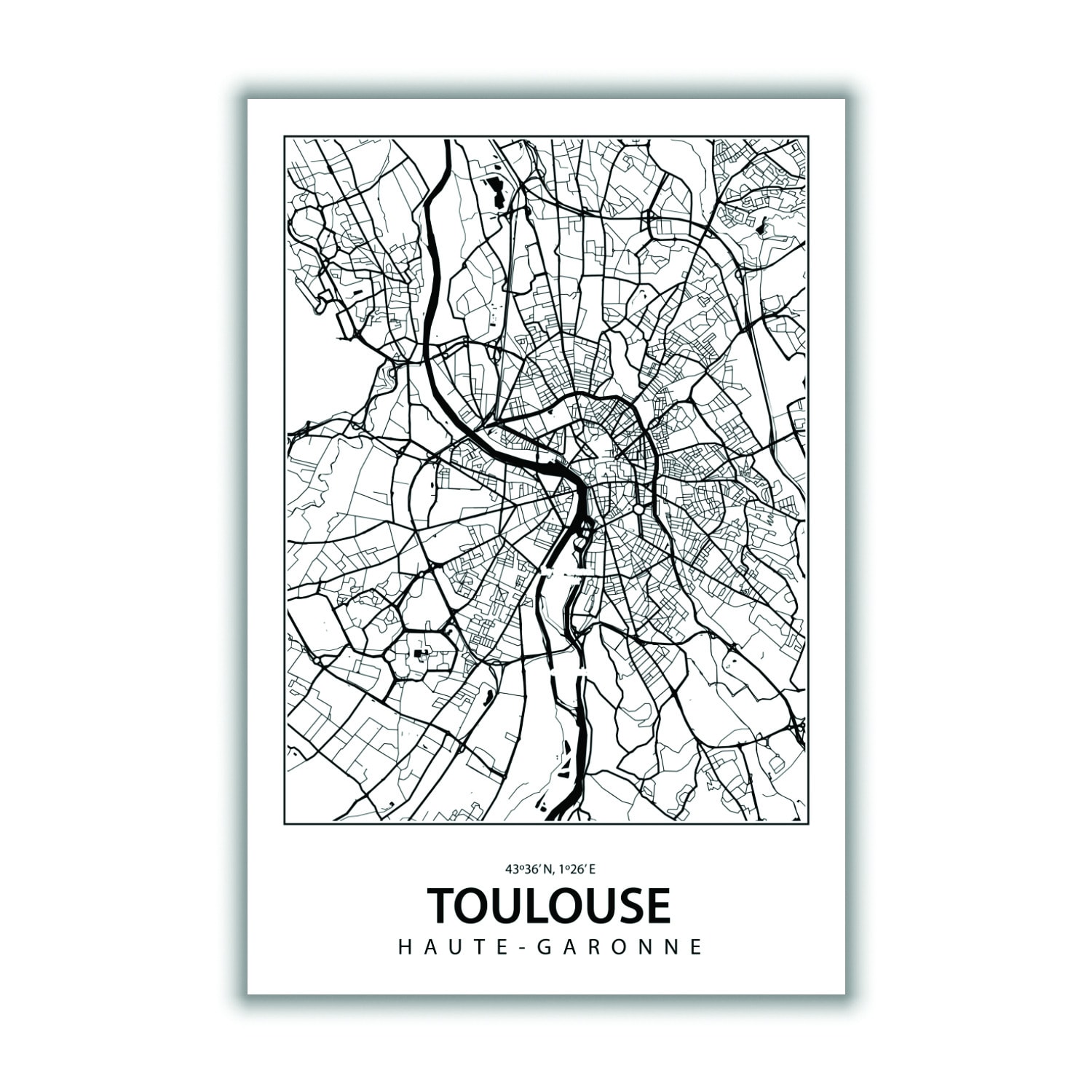 Black Map Of Toulouse A2 420 X 594Mm Stanley Print House