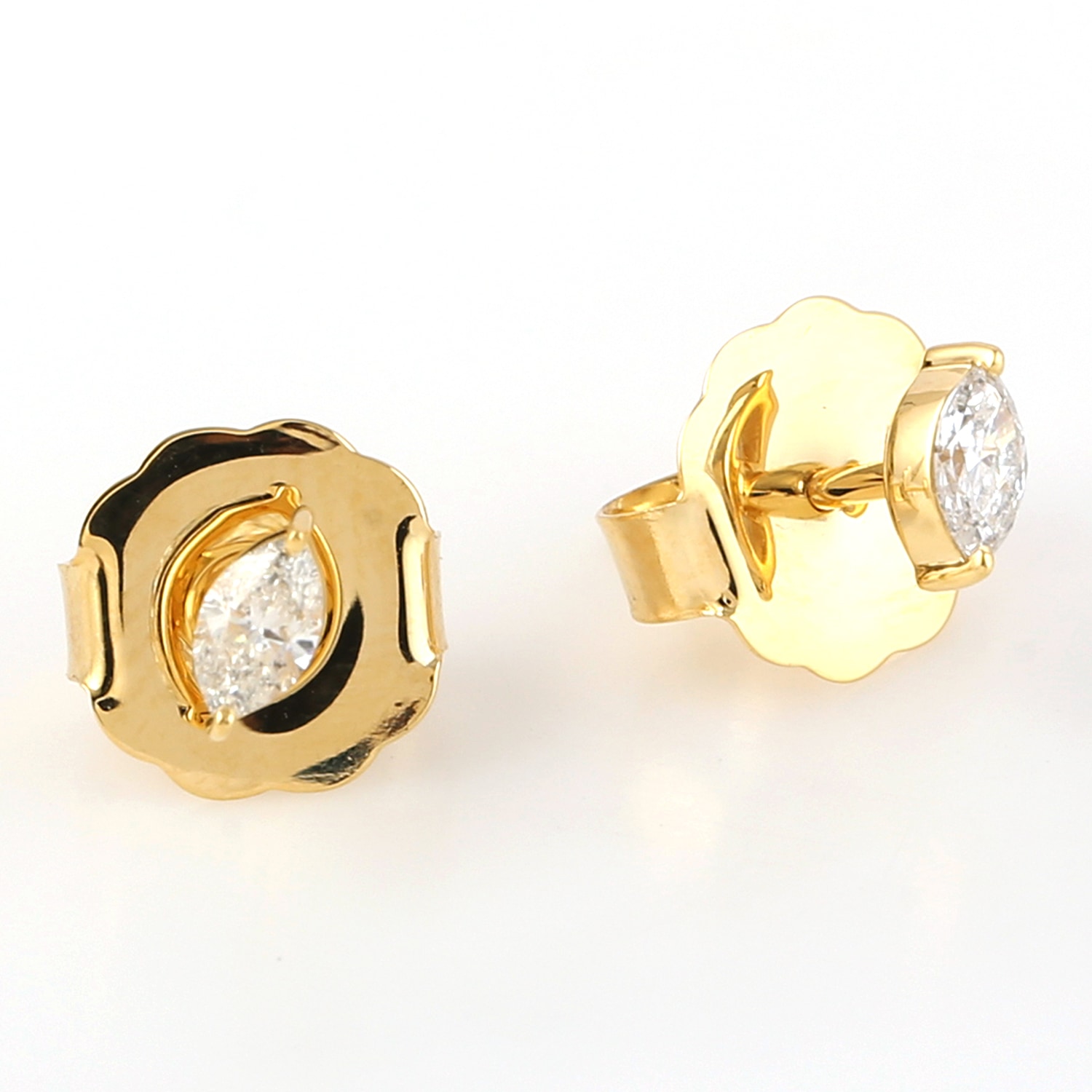 Women’s Gold / White Marquise Shape Diamond In 14K Yellow Gold Fashion Mini Stud Earrings Artisan