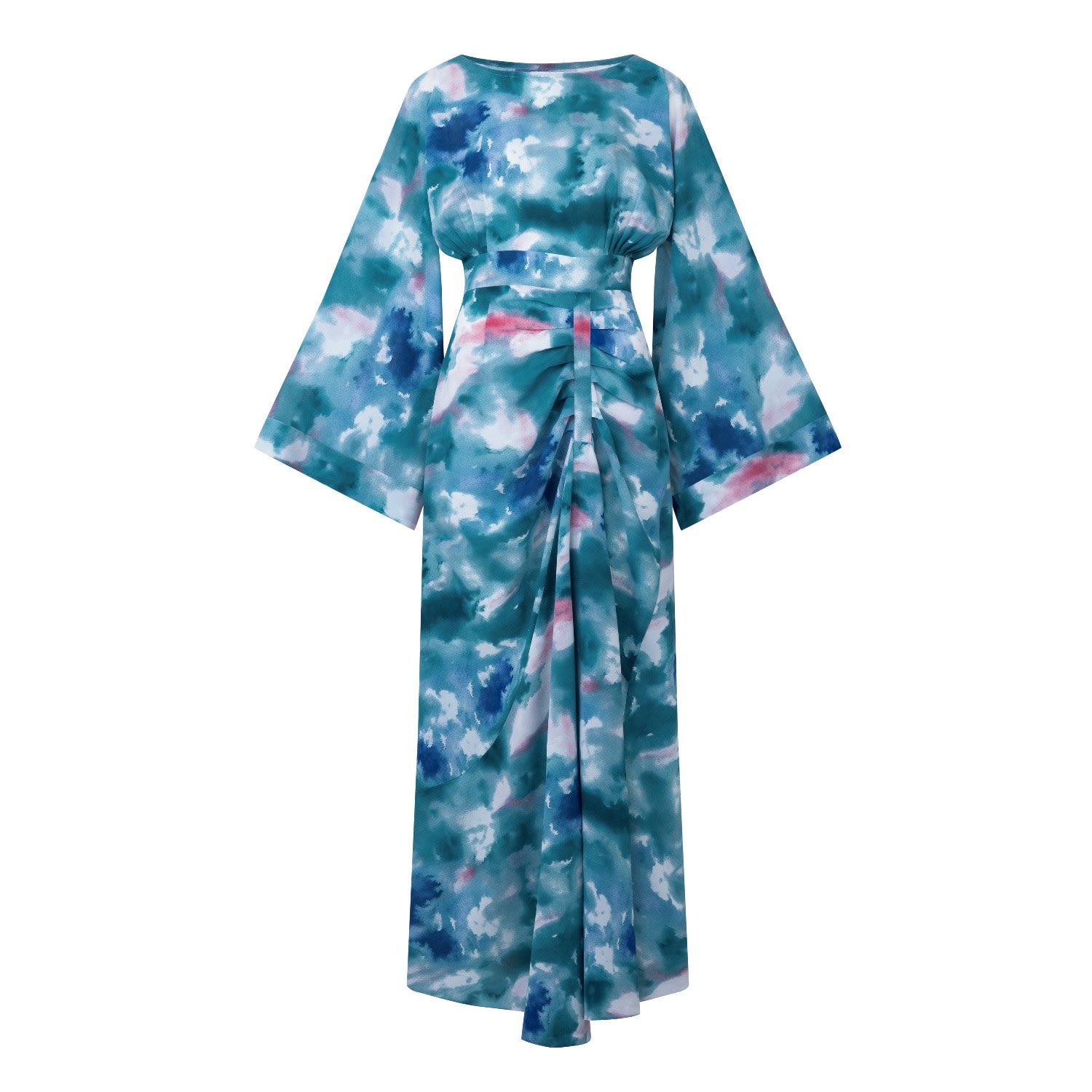 Miss Fm Women's Pink / Purple / Blue Honey Maxi Dress - White Watercolor In Pink/purple/blue