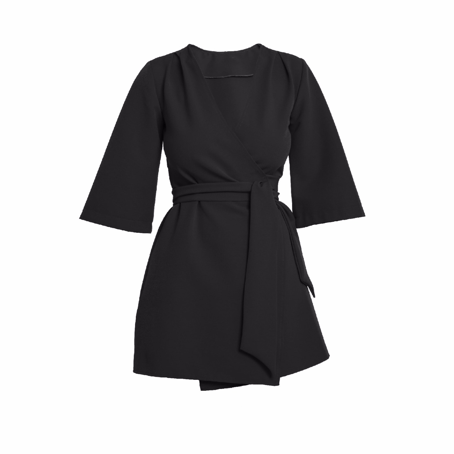 Women’s Mary-H-Wrap Mini Dress Kimono In Black Large Cocoove