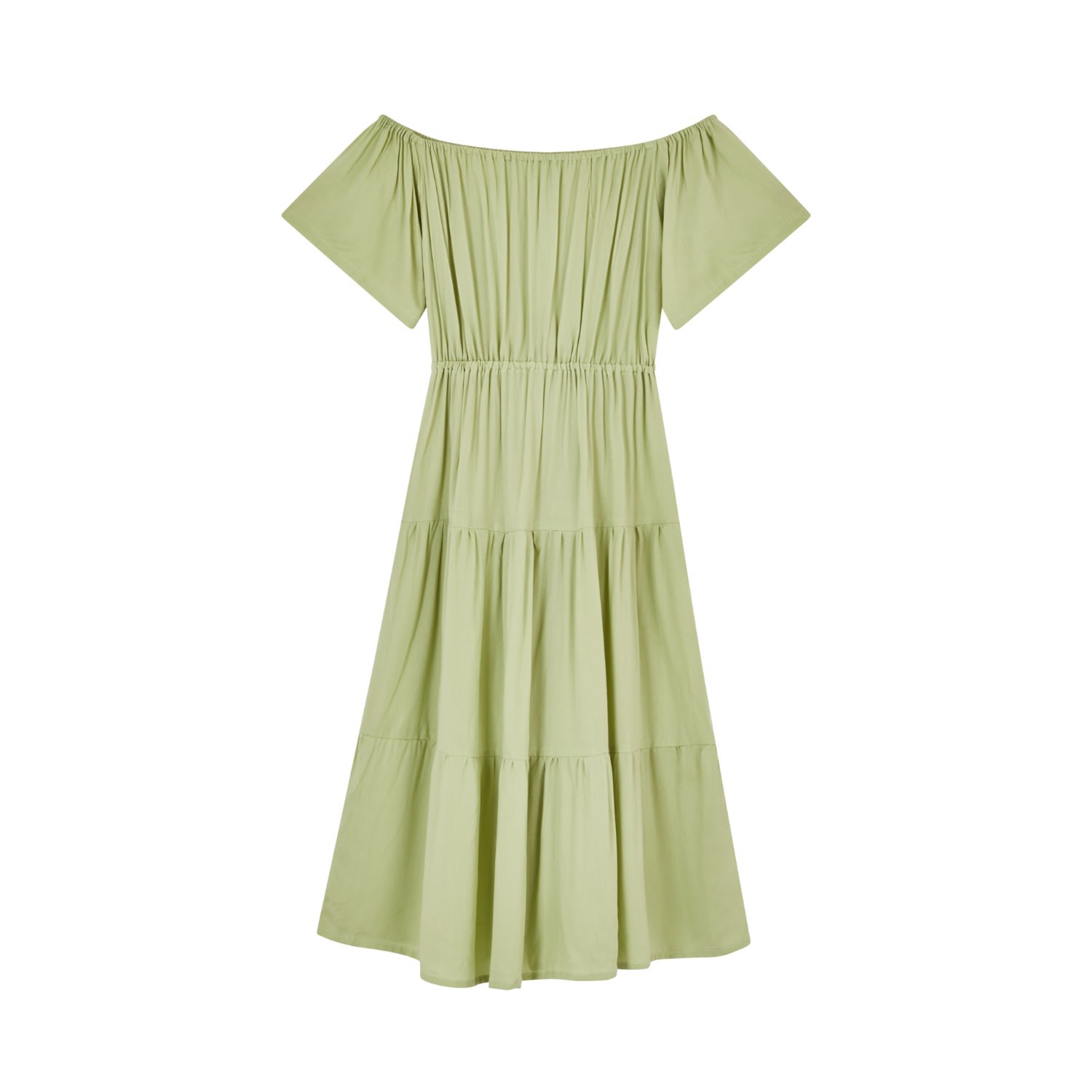 Pink Haley Women's Green Regina On And Off Shoulder Midi Dress In Pistachio In Green