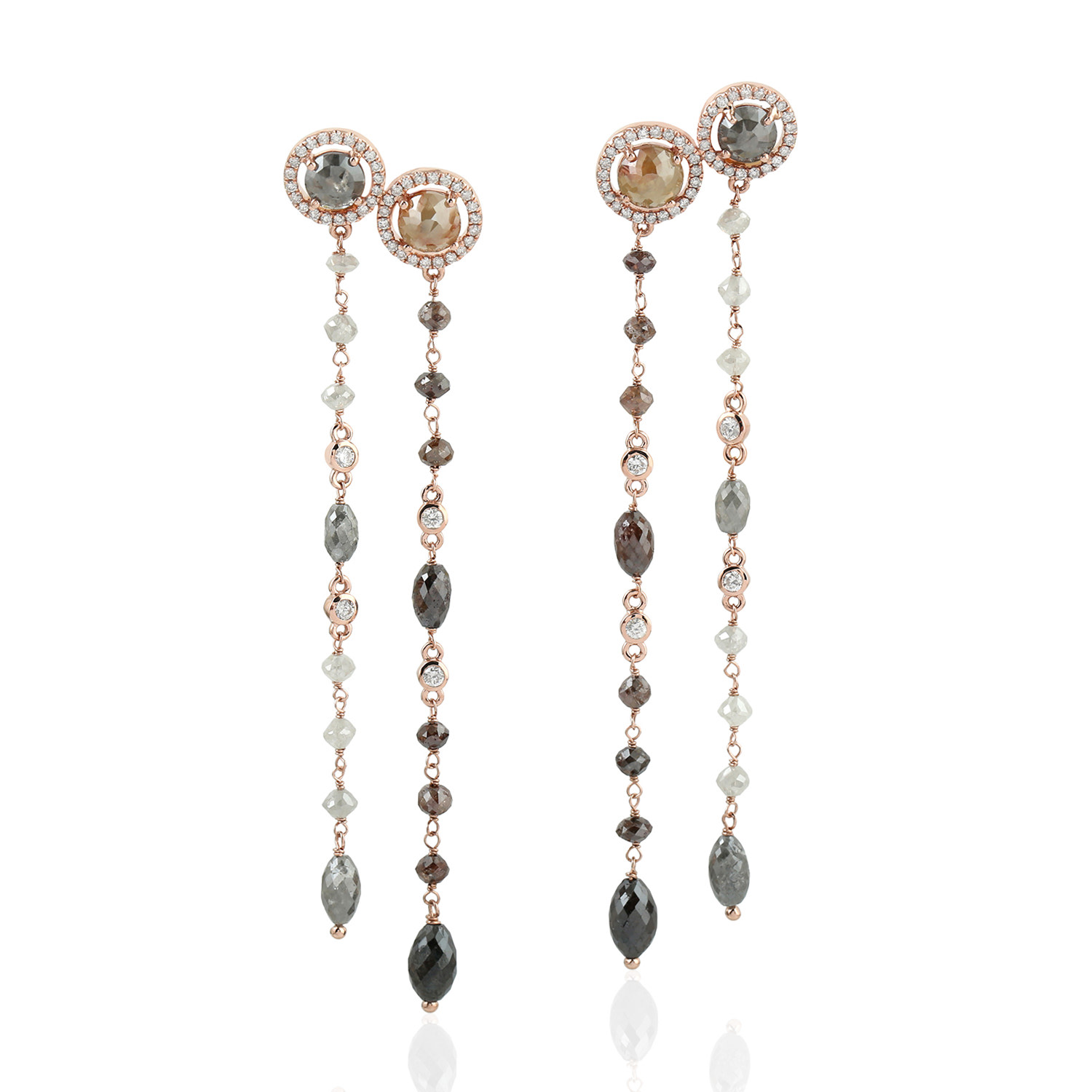 Women’s Black / White / Rose Gold 18K Rose Gold Natural Diamond Dangle Drop Earring Handmade Beads Artisan