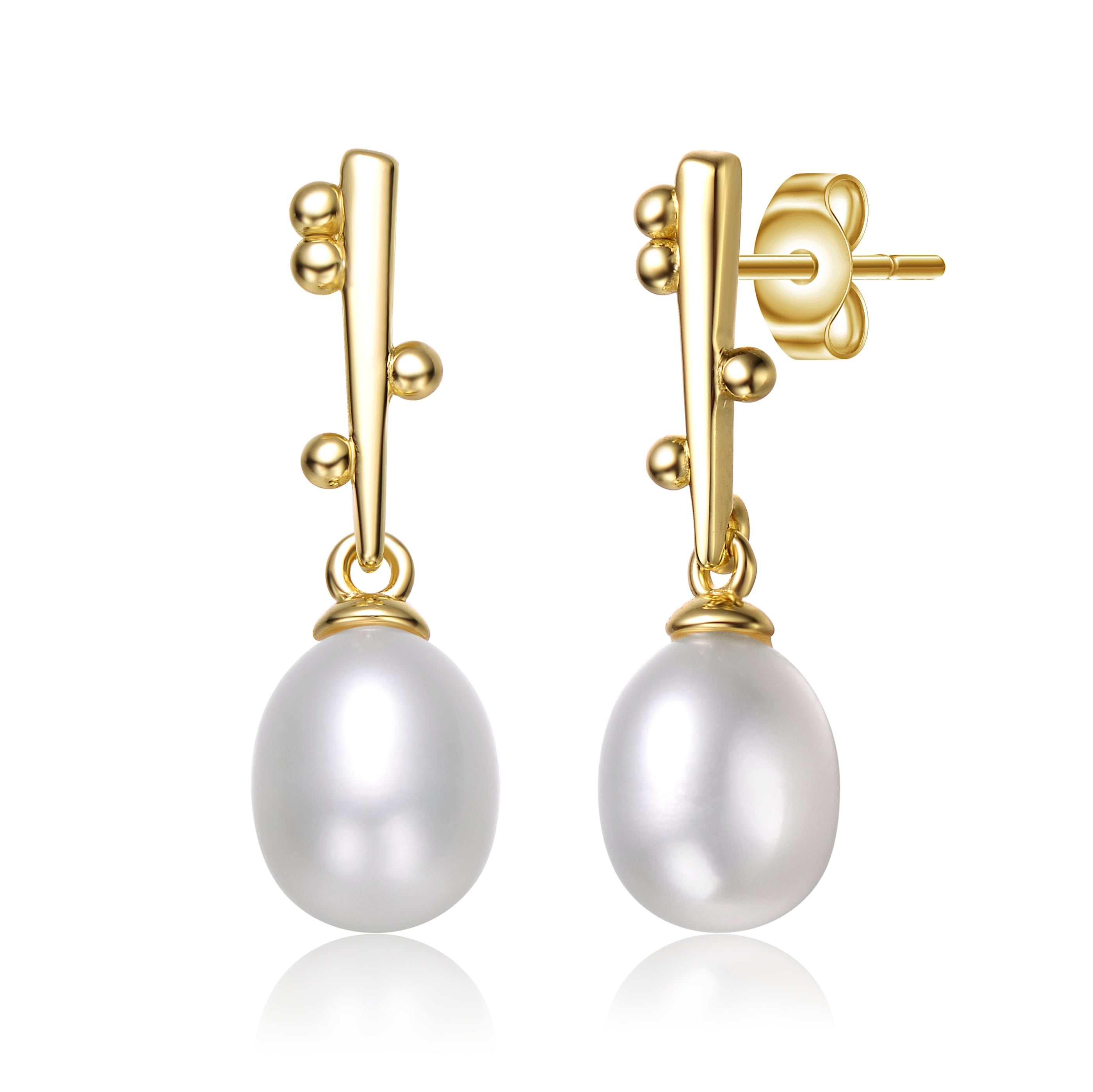 Women’s Gold / White Delphine Mini Golden Pearl Earrings Genevive Jewelry