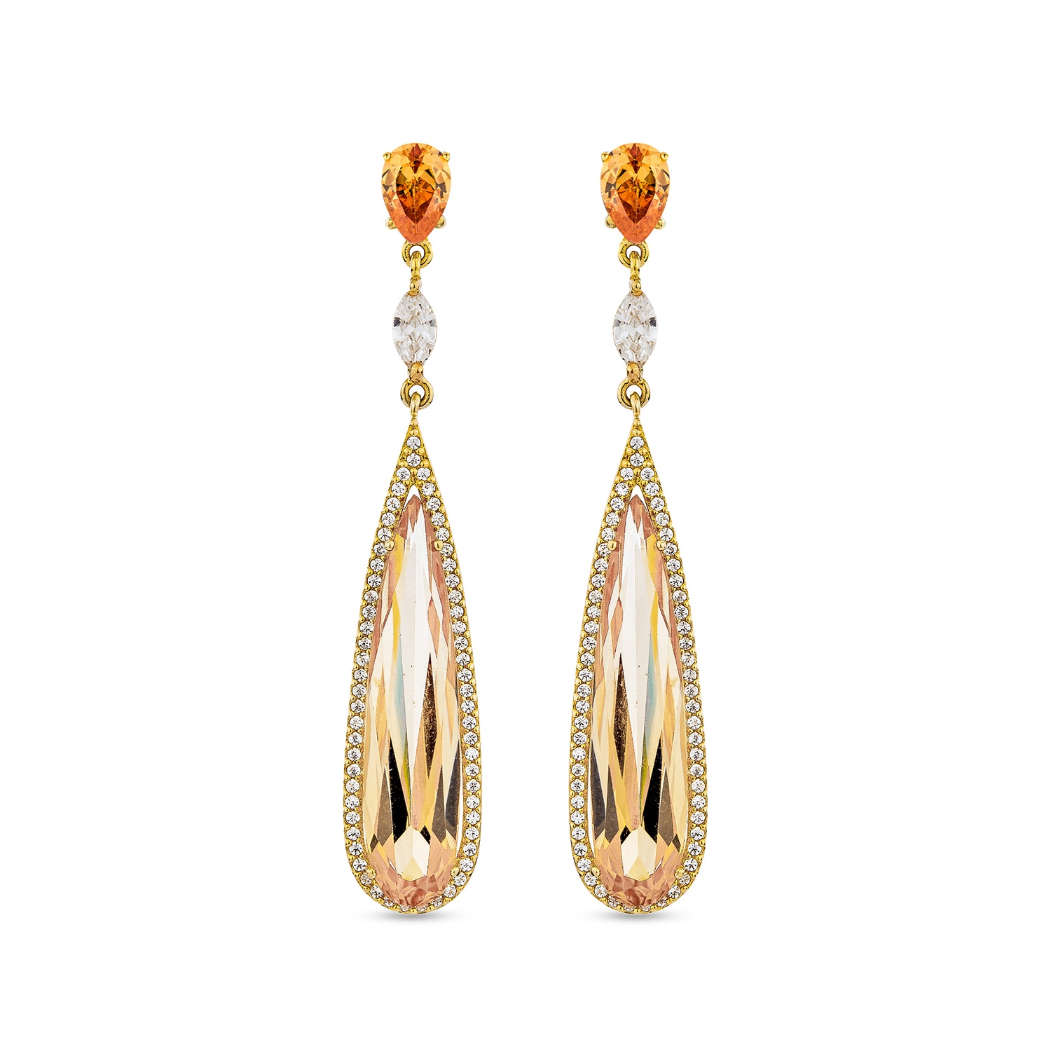 Sally Skoufis Women's Gold / Yellow / Orange Seduction Earrings With With Man Made Champagne Cz Diamond Stimulant 