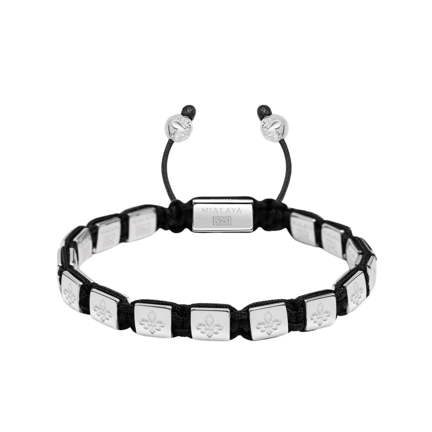 NIALAYA BLACK / SILVER MEN'S MINI FLATBEAD BRACELET IN STERLING SILVER