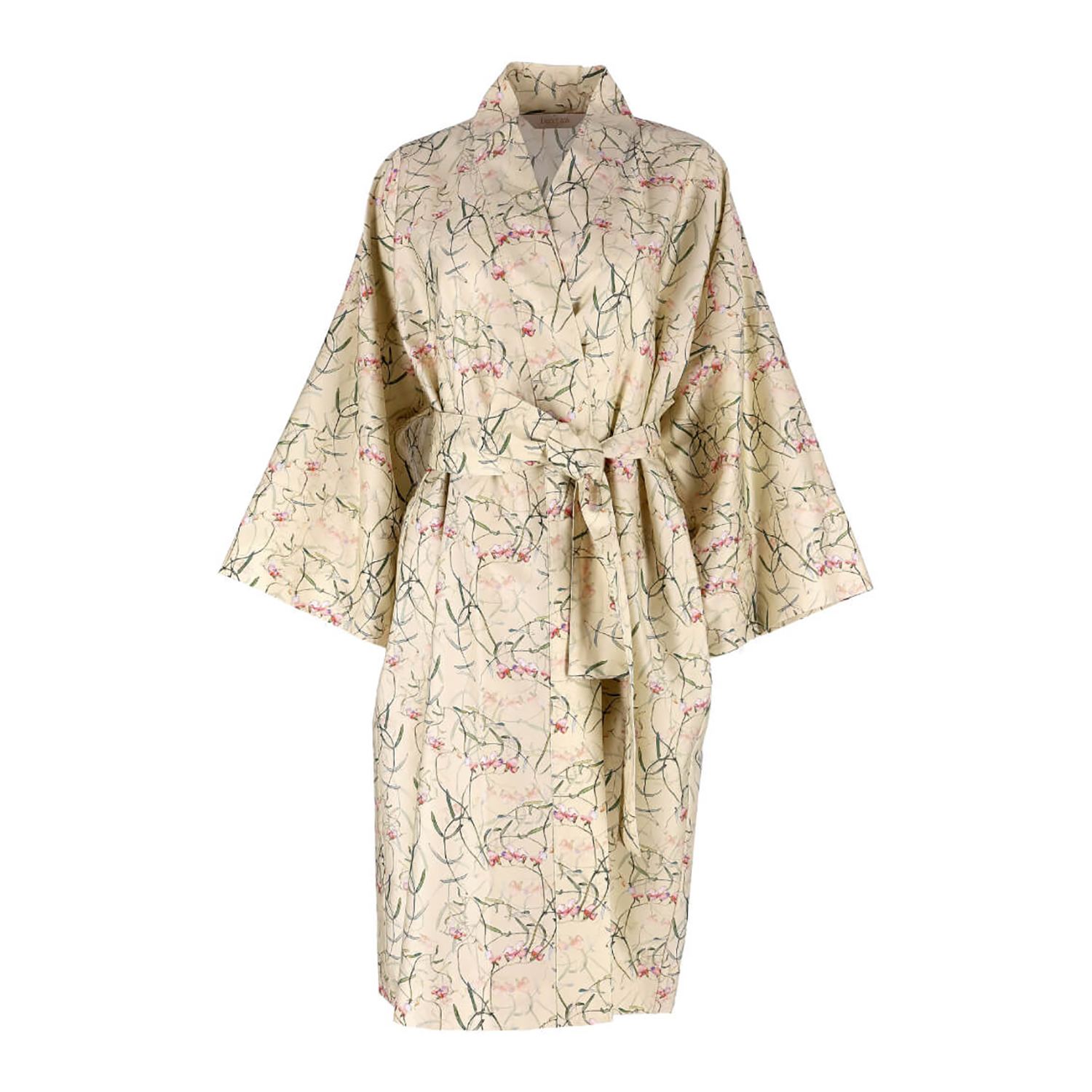 Decoflux Home Women's Neutrals / Green / Pink Cotton Sateen Kimono Bathrobe Dreamy Ecru In Neutral