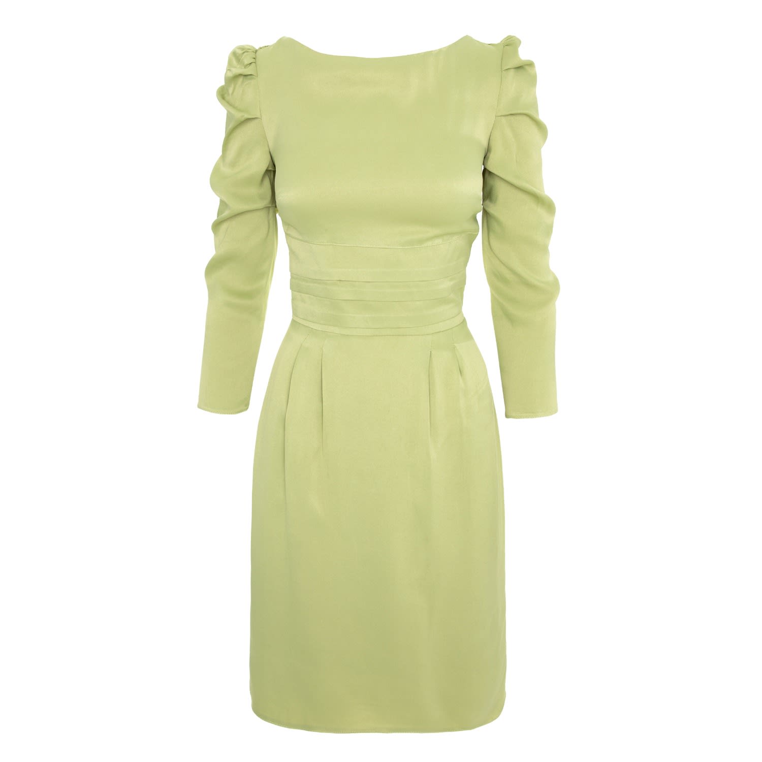 Avenue No.29 Women's Green Gathered Sleeve Viscose Midi Dress - Lime In Green