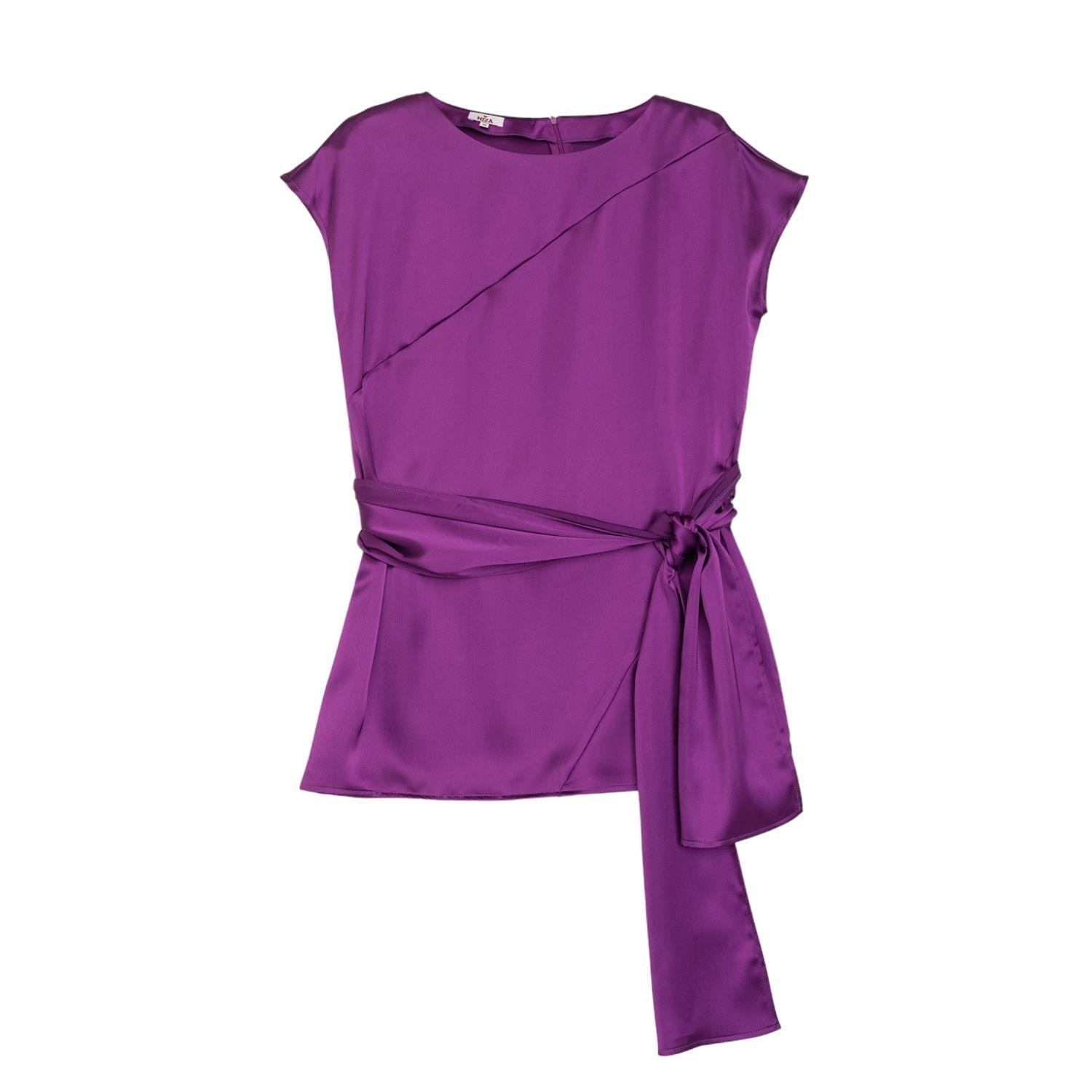 Niza Women's Pink / Purple Blouse With Slits And Sash Purple In Pink/purple