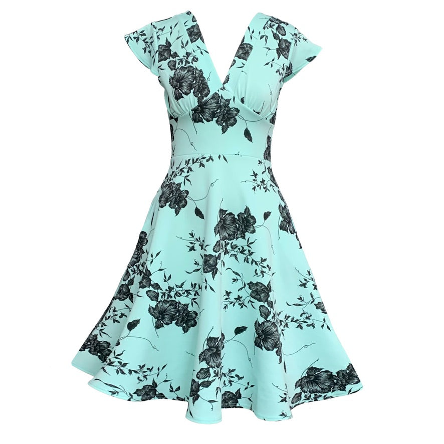 Women’s Green / Black Jasmine Skater Dress In Mint Print Medium Frock Tales