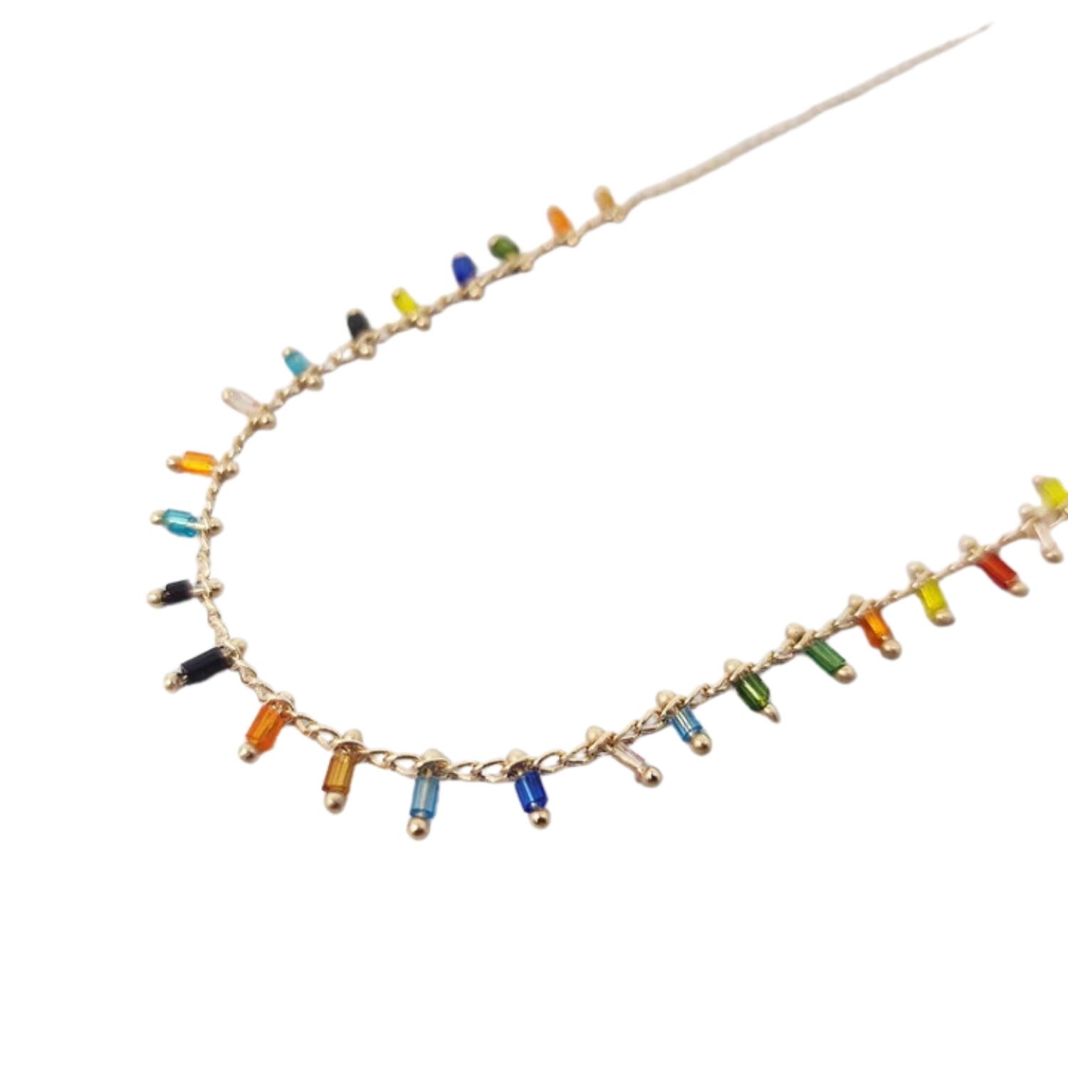 Harfi Women's Colourful Vibrant Multi Colour Beaded Gold Plated Necklace In Gold