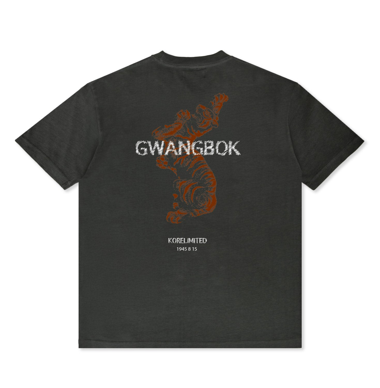 Korelimited Men's Tiger Map Gwangbok Tee In Washed Black In Gray