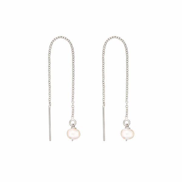 Lily & Roo Sterling Silver Single Pearl Drop Threader Earrings In Threader
