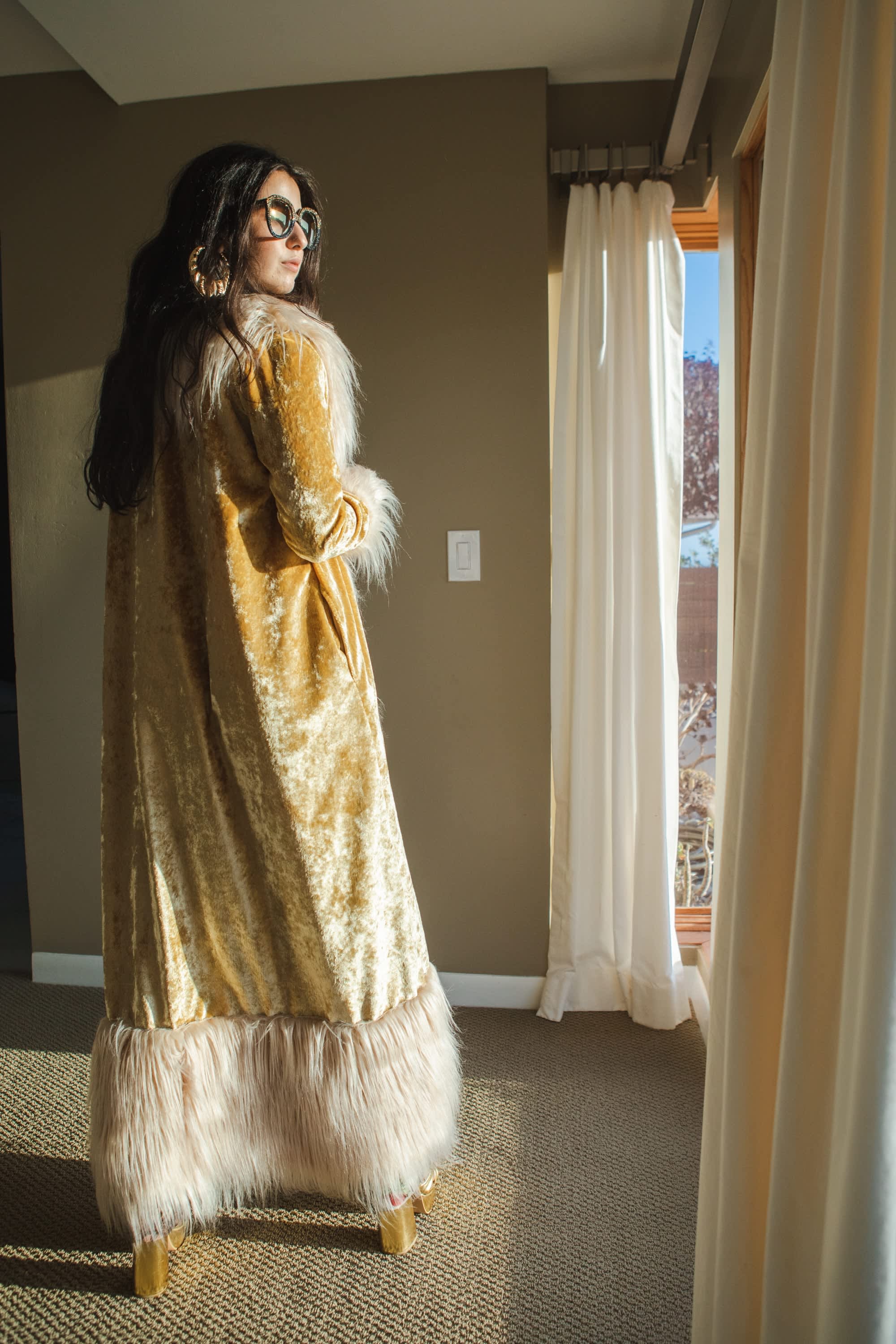 Gold faux top fur coat