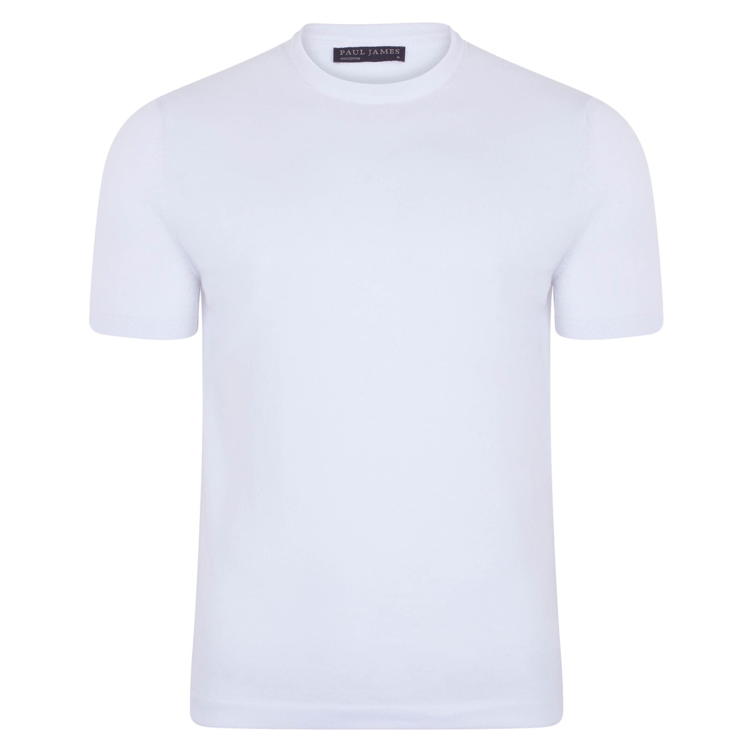 Mens Ultra-Fine Cotton Hugo Knitted T-Shirt - White Small Paul James Knitwear