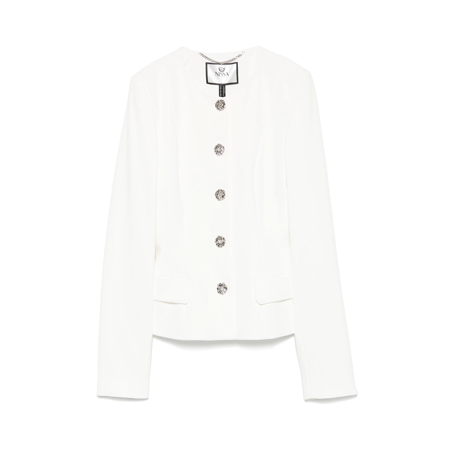 Nissa Women's White Embroidered Jacquard Jacket In White