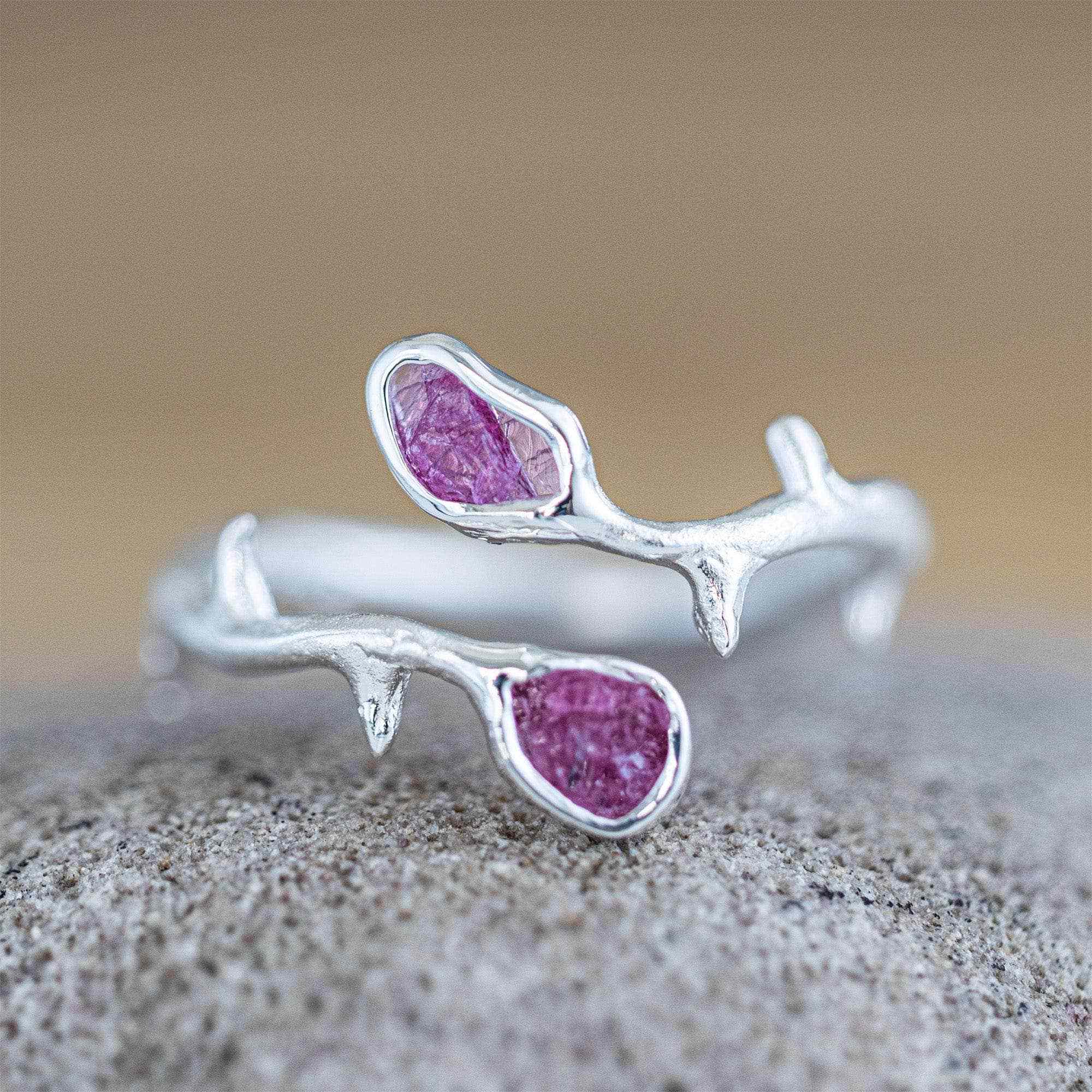 Barbera Thorn Inspired Open Band Silver Ring With Raw Ruby