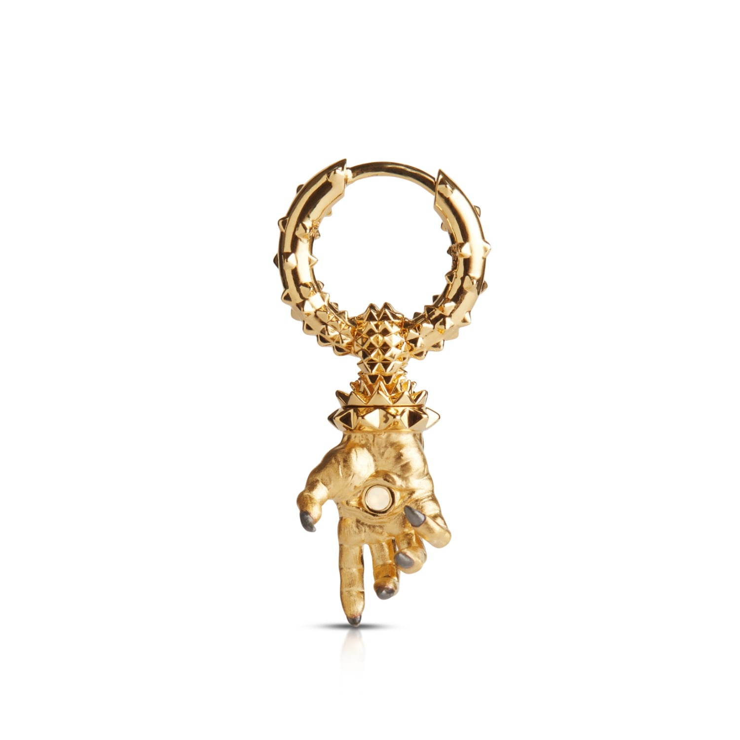 Kasun Men's Hand Of The Protector Earrings - June - Moonstone - Gold Vermeil