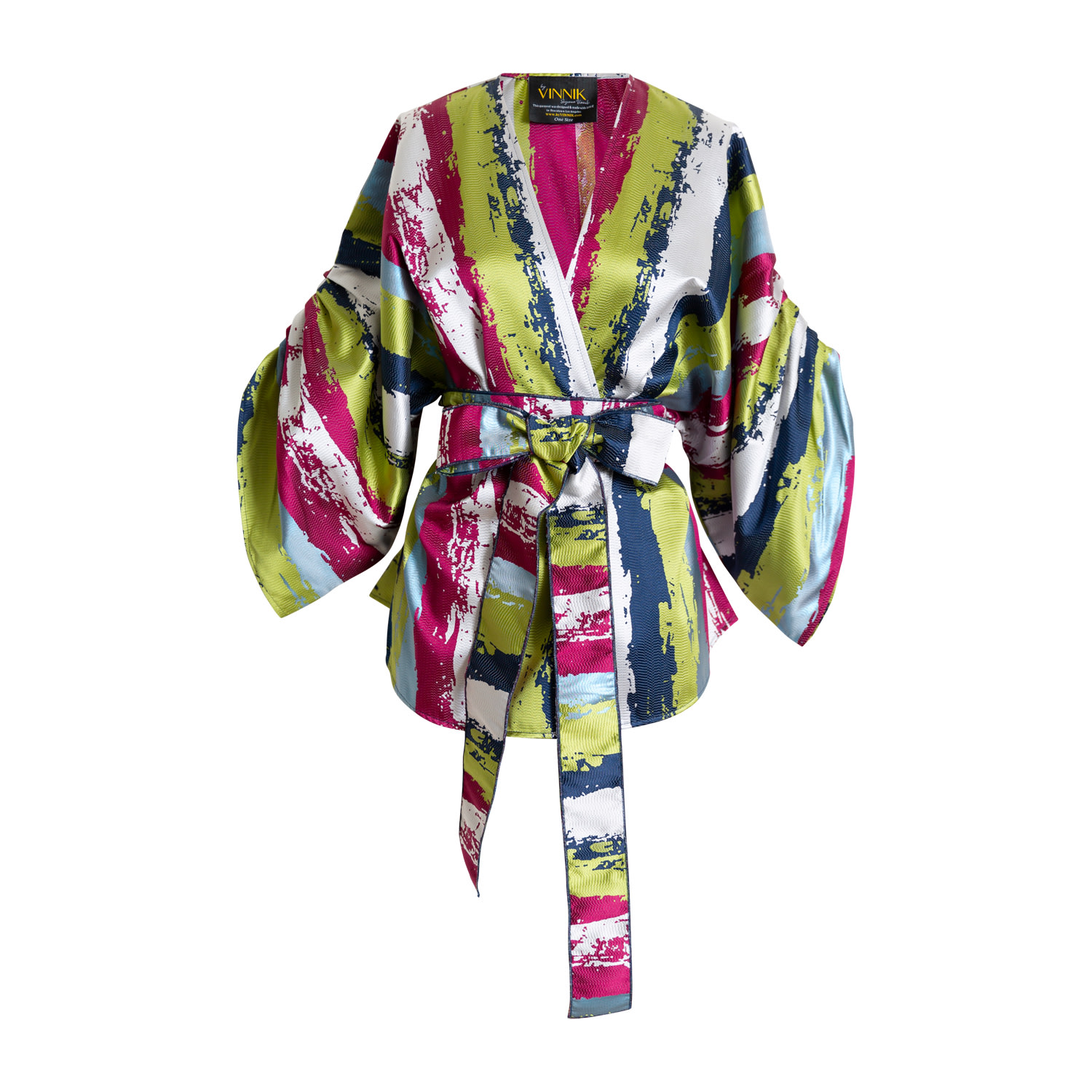 Women’s Jacquard Ruched Sleeve Multicolored Theater Jacket- Land One Size Byvinnik
