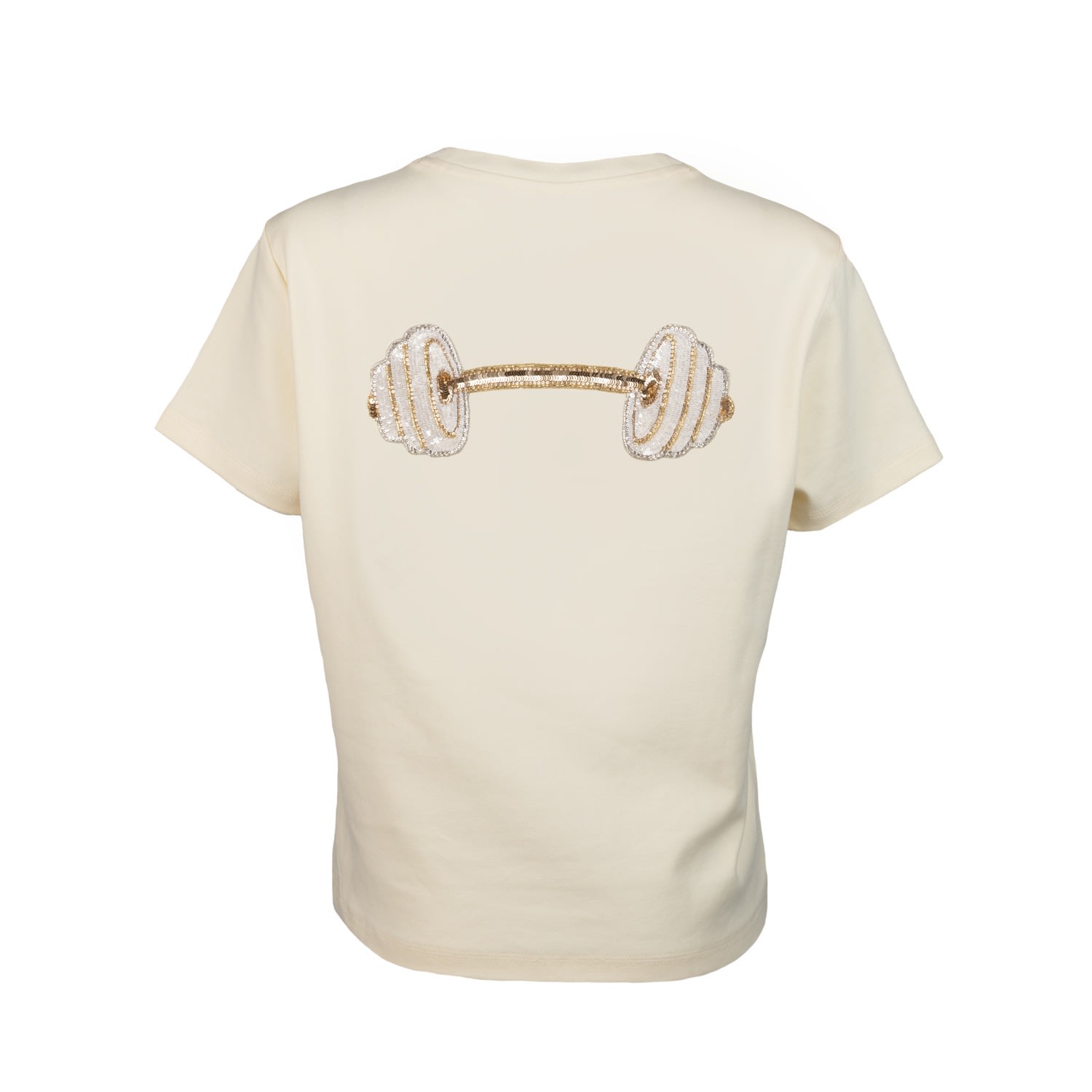 Women’s Embellished Dumbbell T-Shirt - Cream L/Xl Laines London