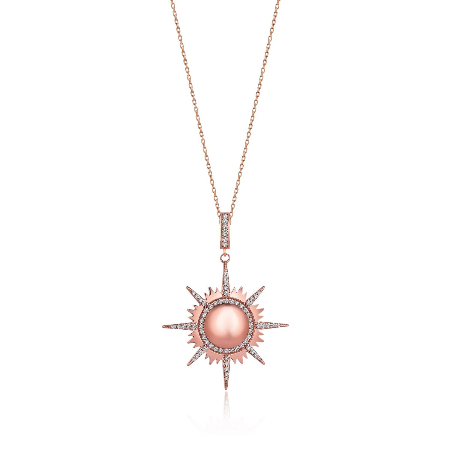 Women’s Sun Charm Necklace In Sterling Silver With Rose Gold Plated Odda75