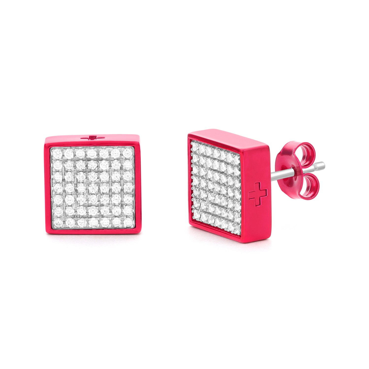 Men’s Red Two-Tone Square Stud In Raspberry - M All Incl.+