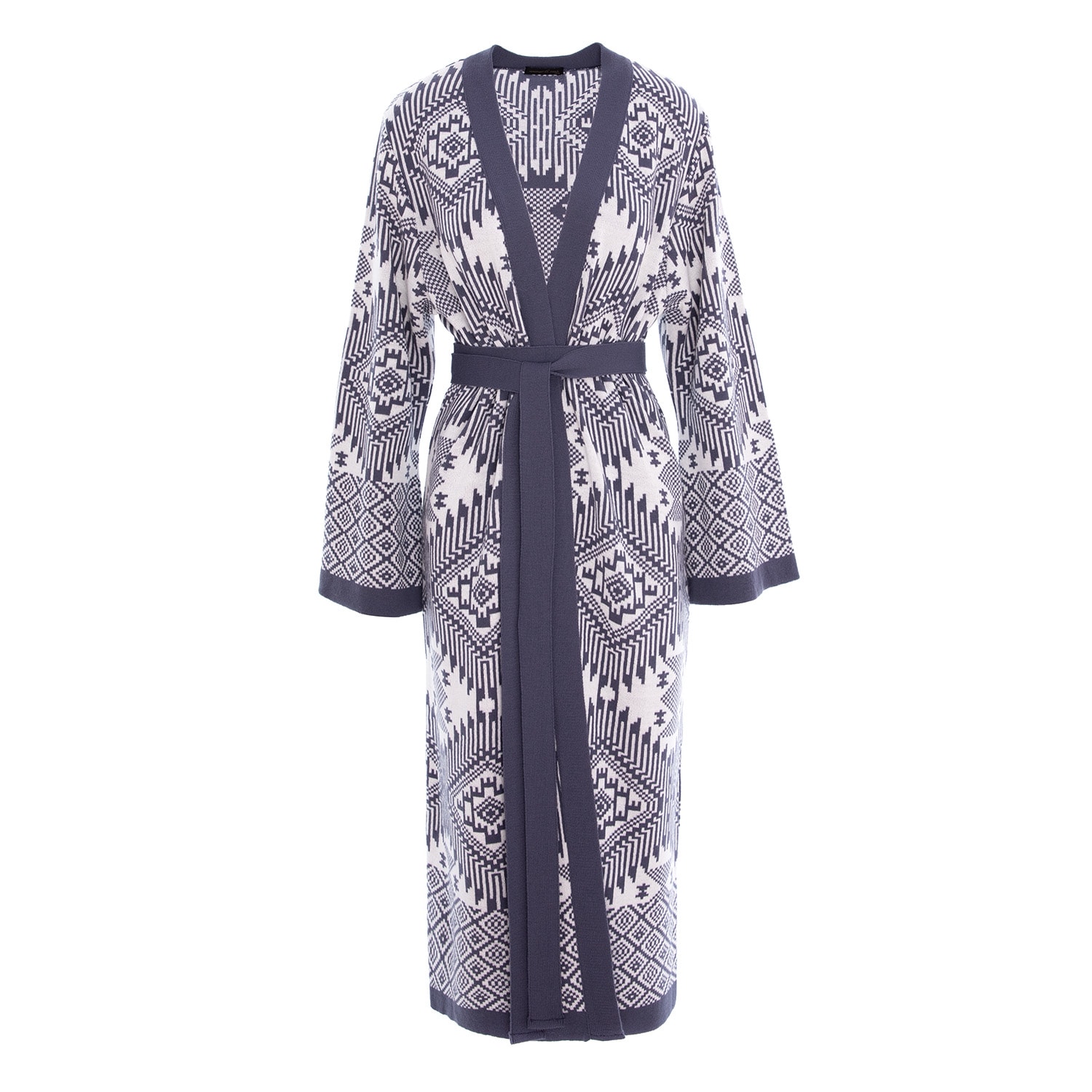 Concept A Trois Women's White / Grey Graphic Print Knit Cardigan - White & Gray In White/grey