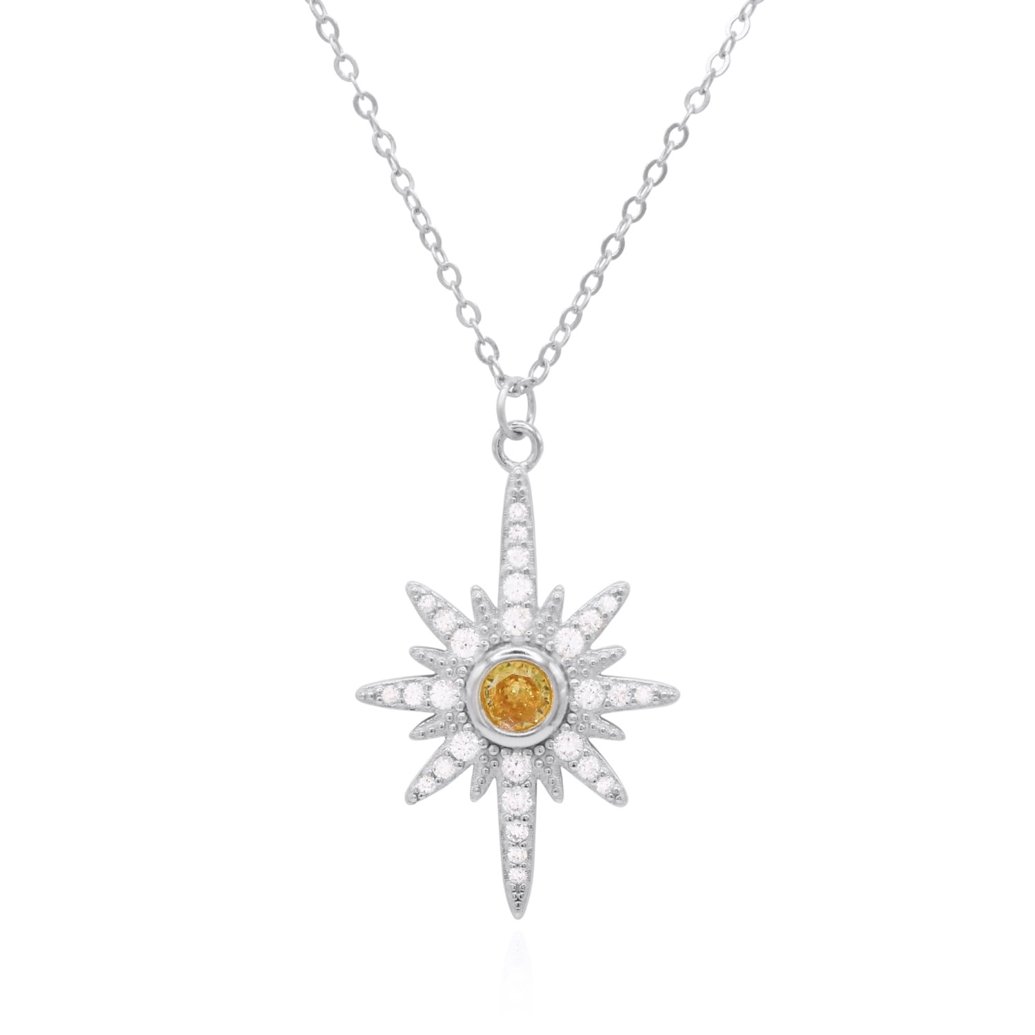 Luna Charles Women's Heidi North Star Birthstone Necklace Silver November