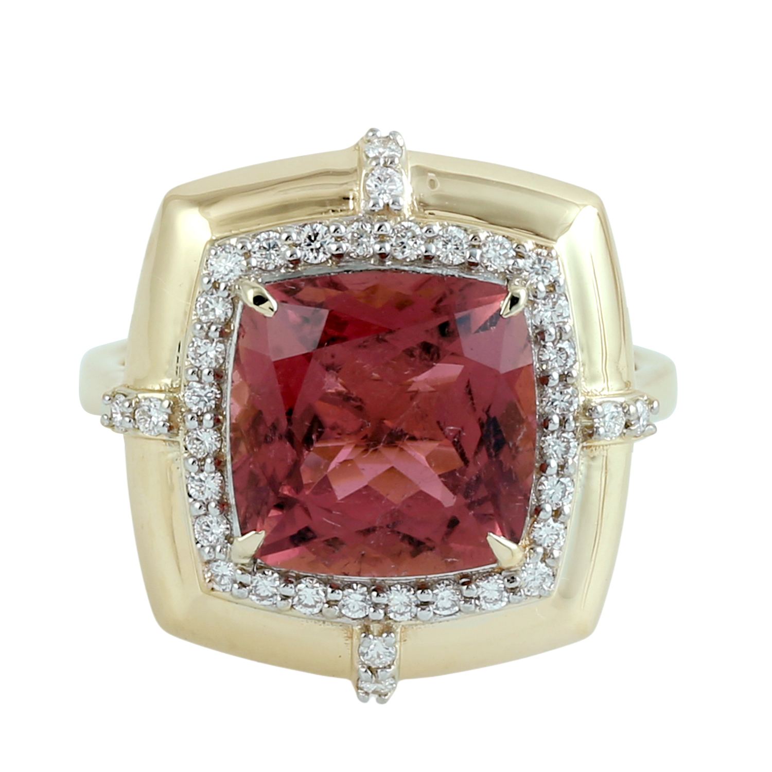 Artisan Women's Gold / White / Pink Pink Tourmaline Gemstone Pave Diamond Cocktail Ring In Yellow Gold