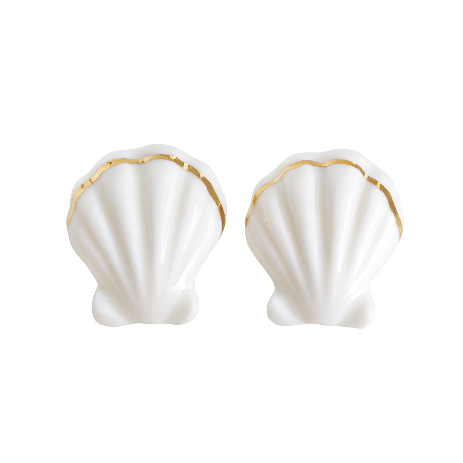 Women’s Gold / White Porcelain Clam Shell Clip-On Earrings Poporcelain