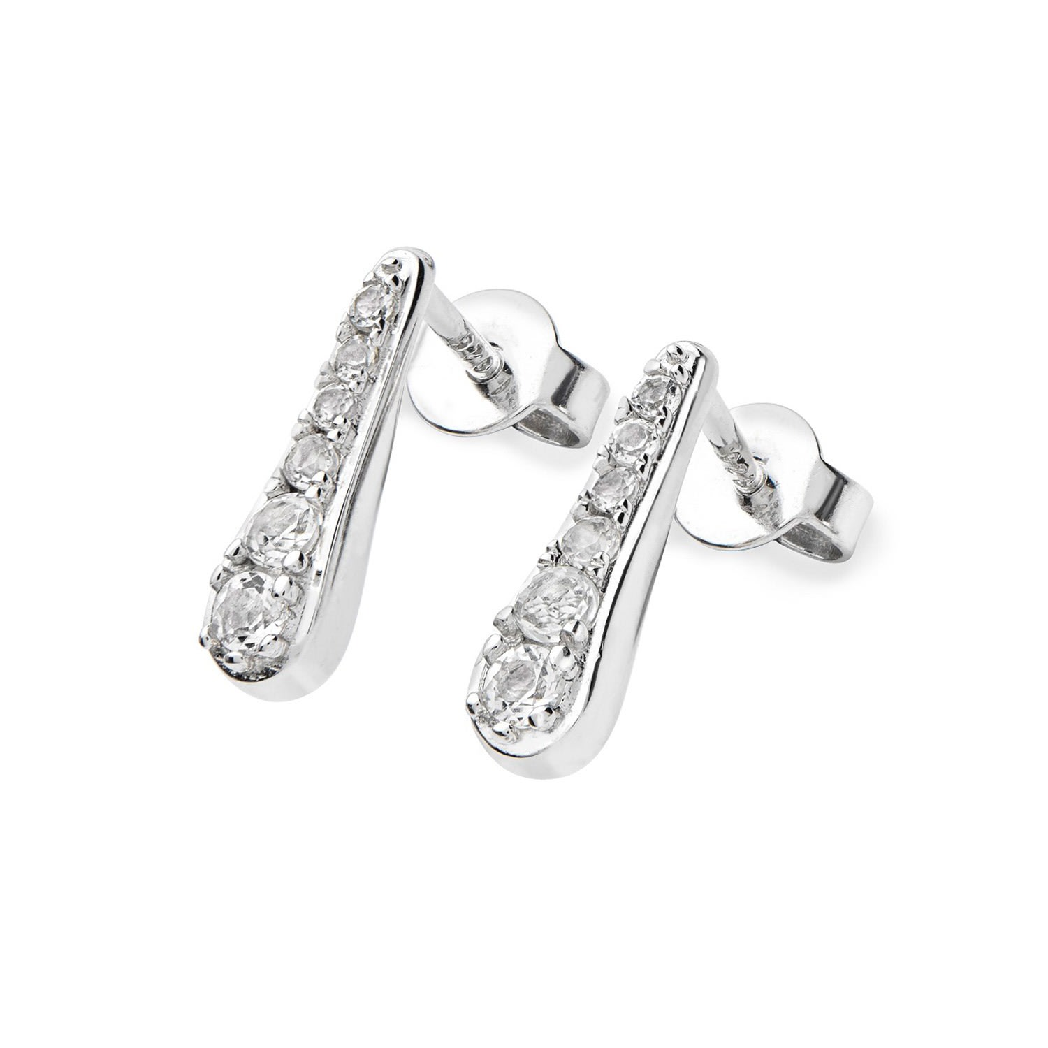 Lucy Quartermaine Women's Solid Sterling Silver Skinny Drip Studs With White Topaz In Metallic