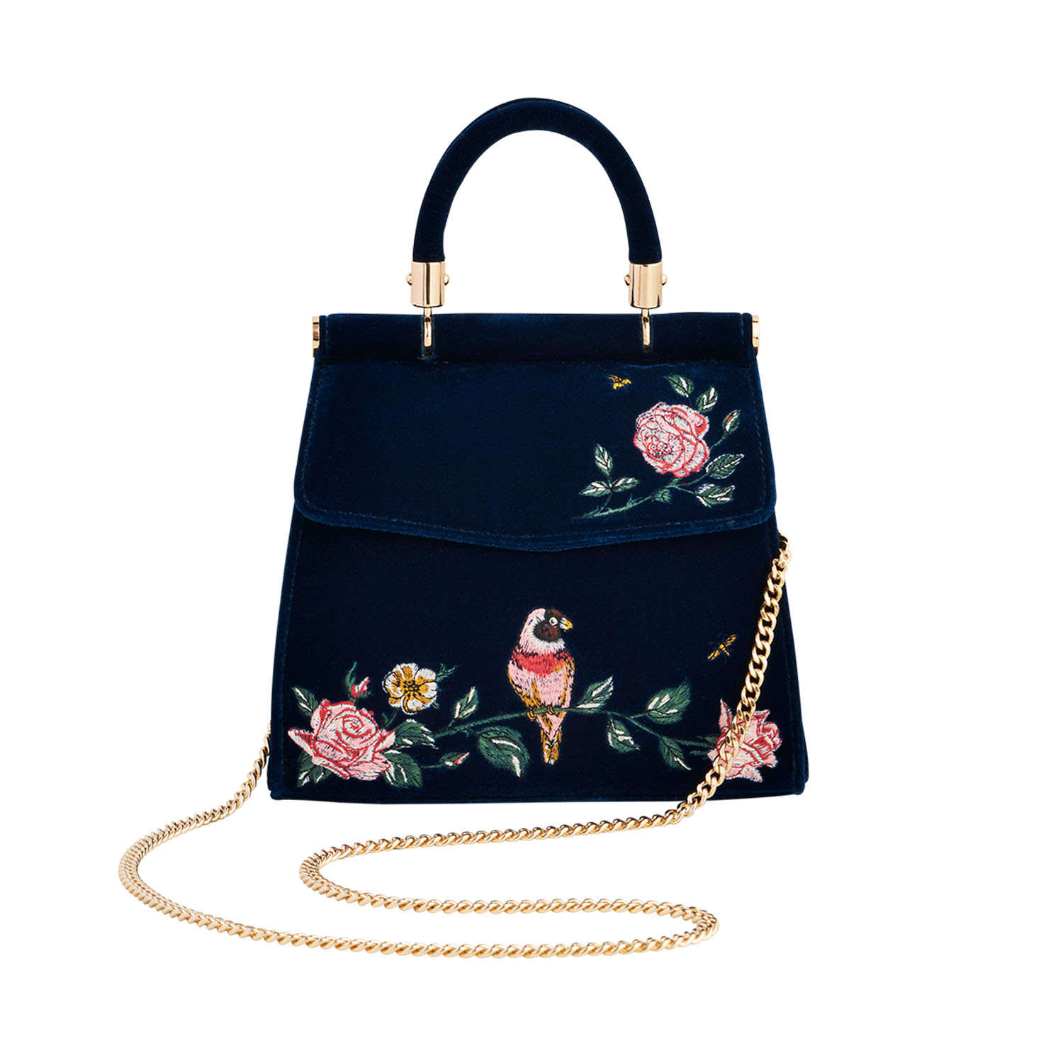 Fable England Women's Blue Rosy Posy Embroidered Mini Top Handle Tote In Blue