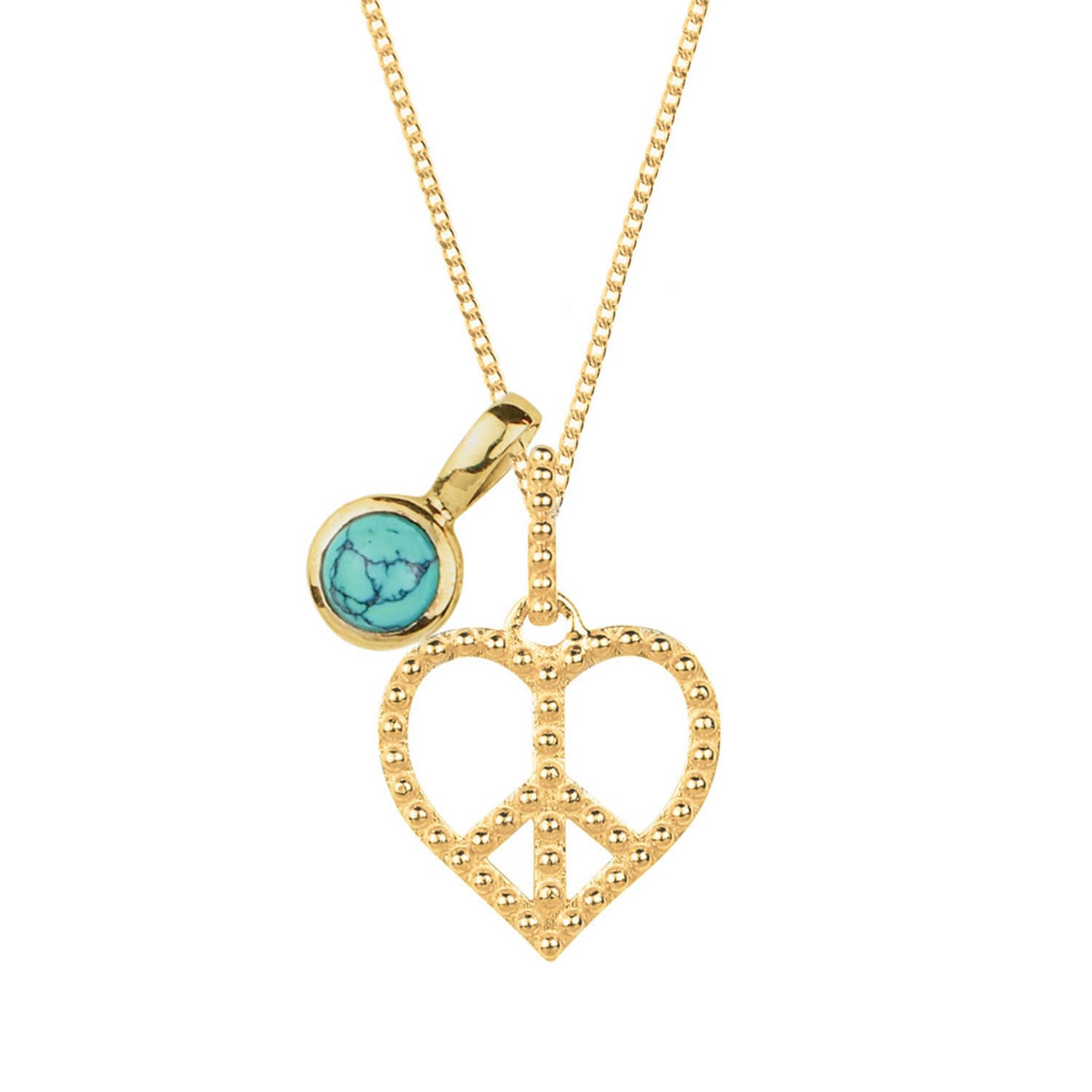 Women’s Peace Heart Necklace With Turquoise Birthstone - Gold Charlotte’s Web Jewellery