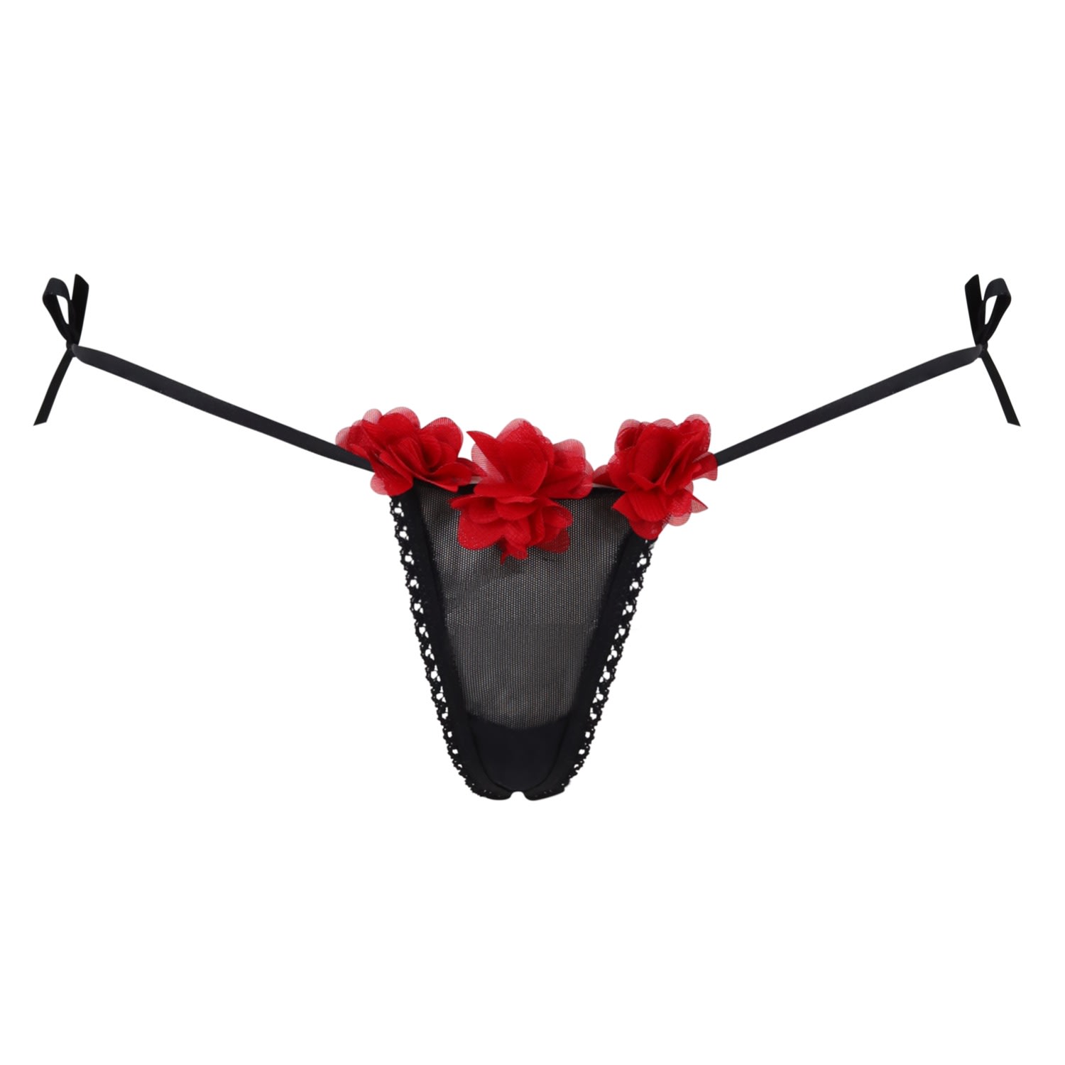 Women’s Black / Red New Valentines Special Fifi Cherry Red Petal Thong Extra Small Belle-Et-Bonbon