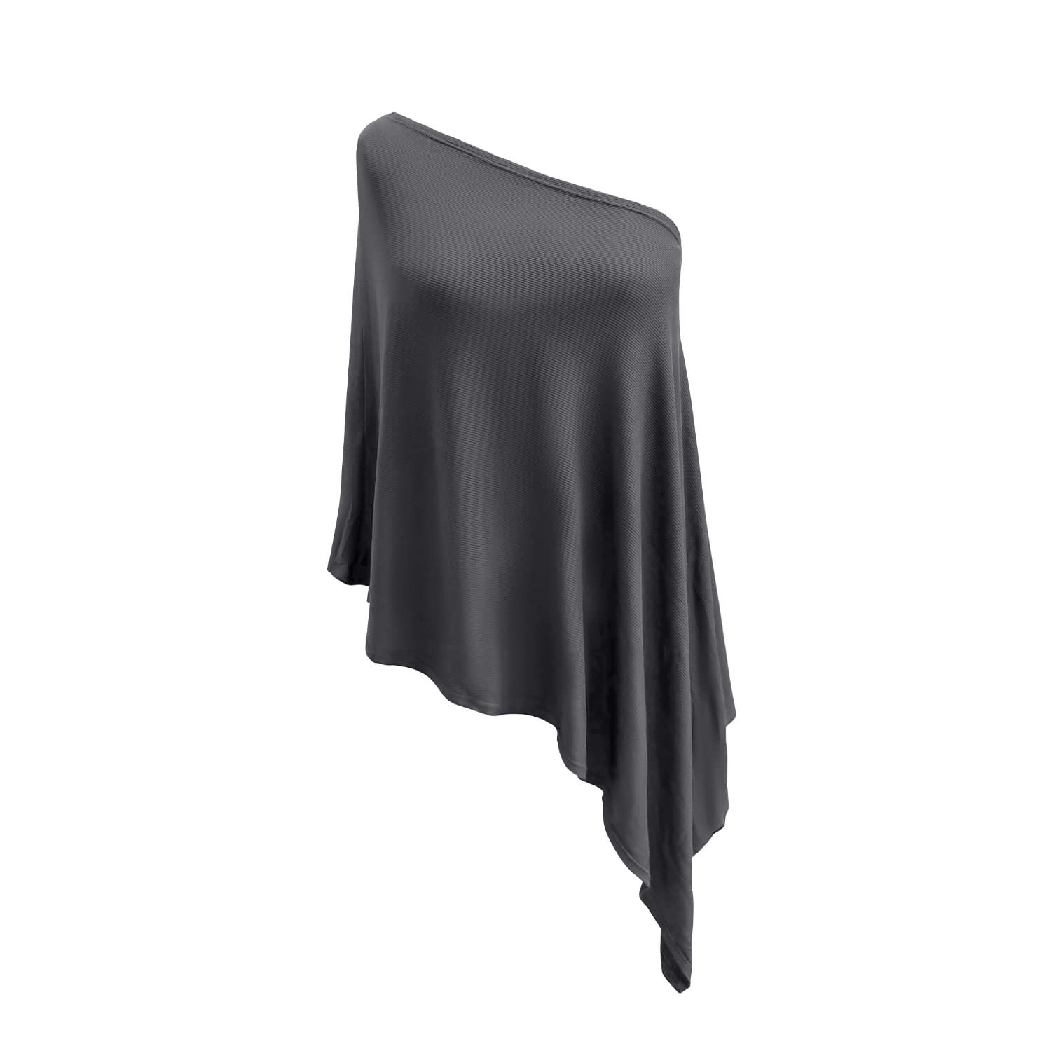 Jjwinks Women's Grey The Muse Top Two-piece Off-shoulder Capelet Poncho, Charcoal Rib In Gray