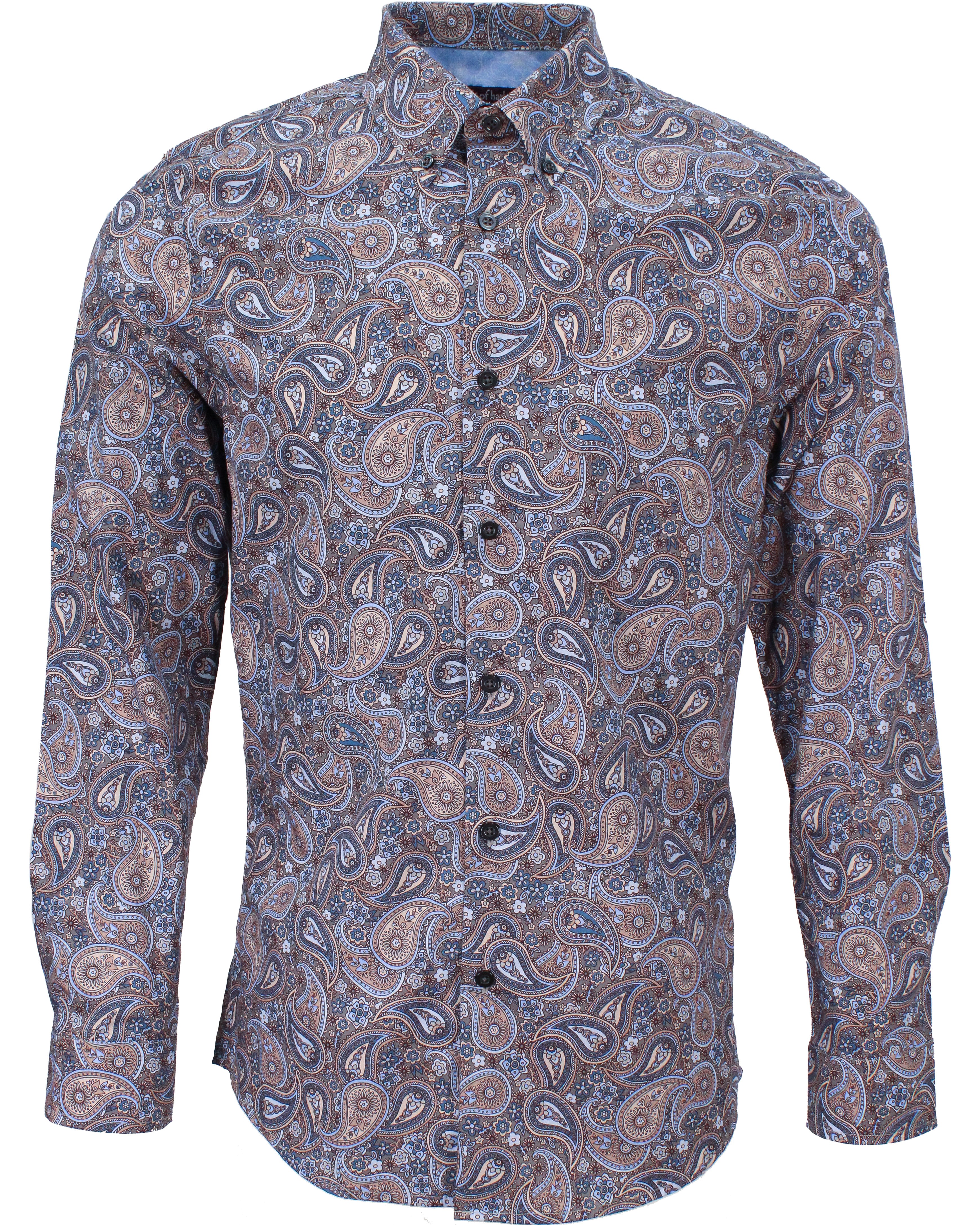 Men’s Morris Trippy Paisley Shirt - Grey Medium Lords of Harlech