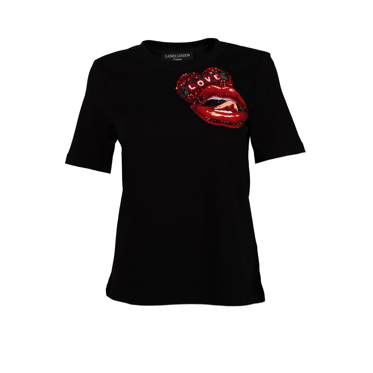 Laines London Women's Black / Red Laines Couture Embellished Love Lips T-shirt - Black
