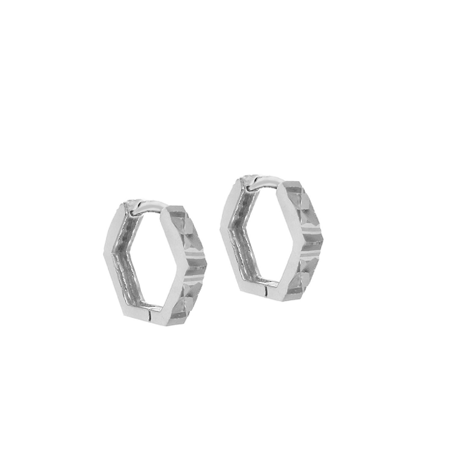 Posh Totty Designs Women's Sterling Silver Faceted Hexagon Huggie Earrings