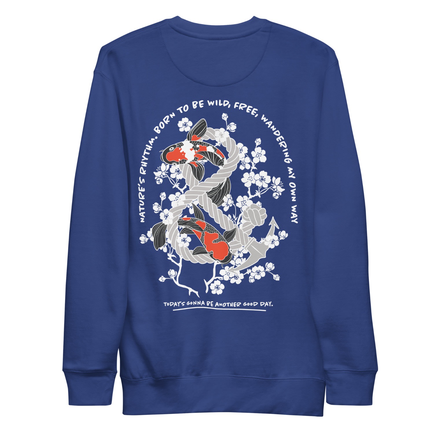 Anchor & Crew Blue Team Royal Koi Fish Another Good Day Cotton Blend Sweatshirt - Women In Blue