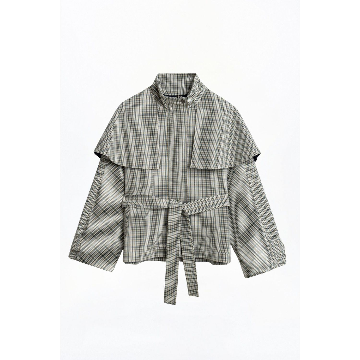 Nocturne Women's Belted Glen Check Cape Trench In Gray