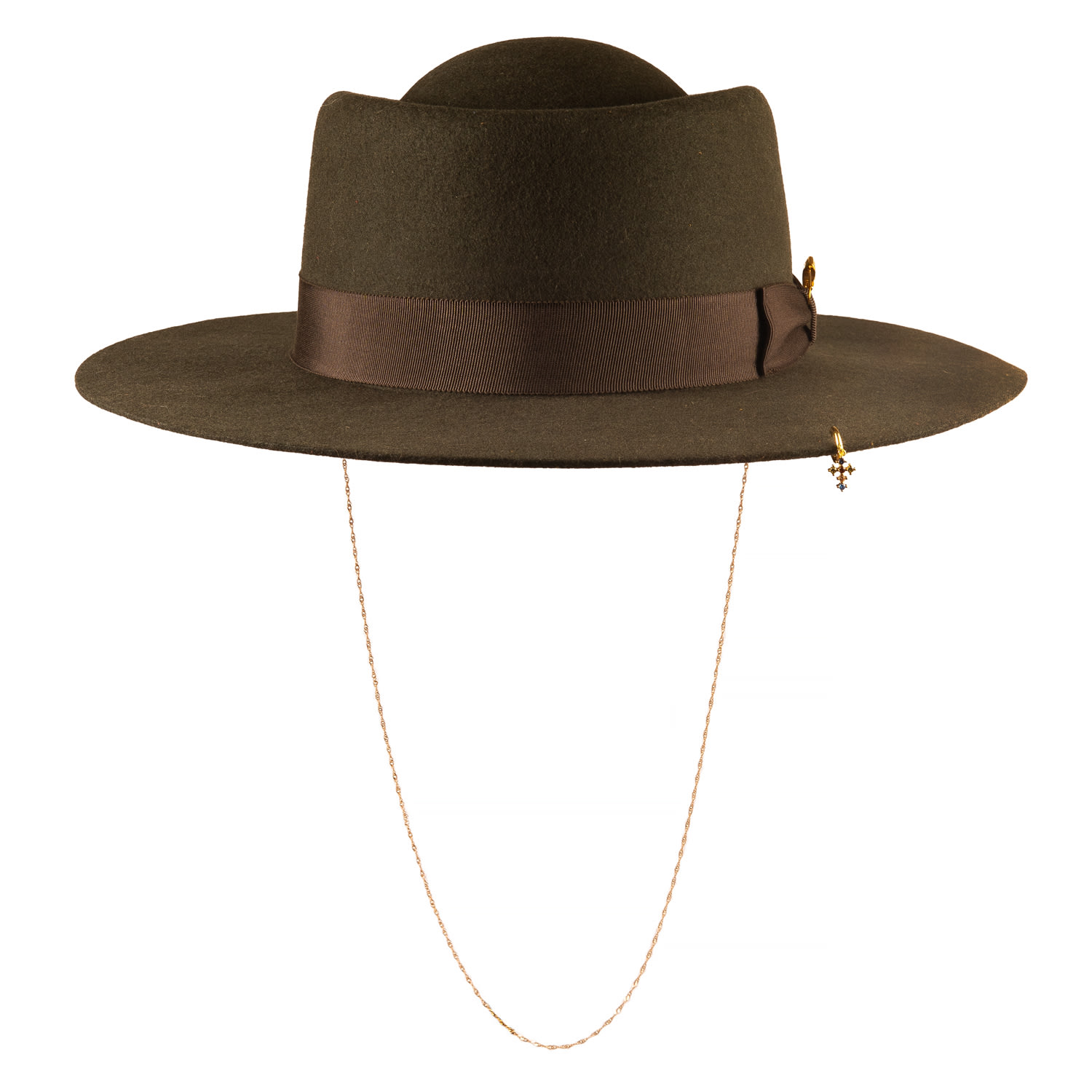 Shaded The Label Women's Carbis Brown Boater Hat With Sterling Silver Jewellery