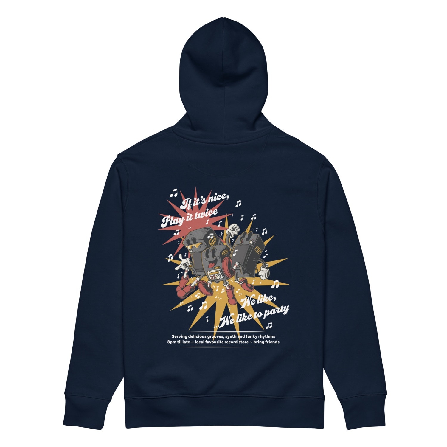 Anchor & Crew Blue French Navy If It's Nice Play It Twice Disco! Organic Cotton Embroidered Heavyweight Hoodie - W