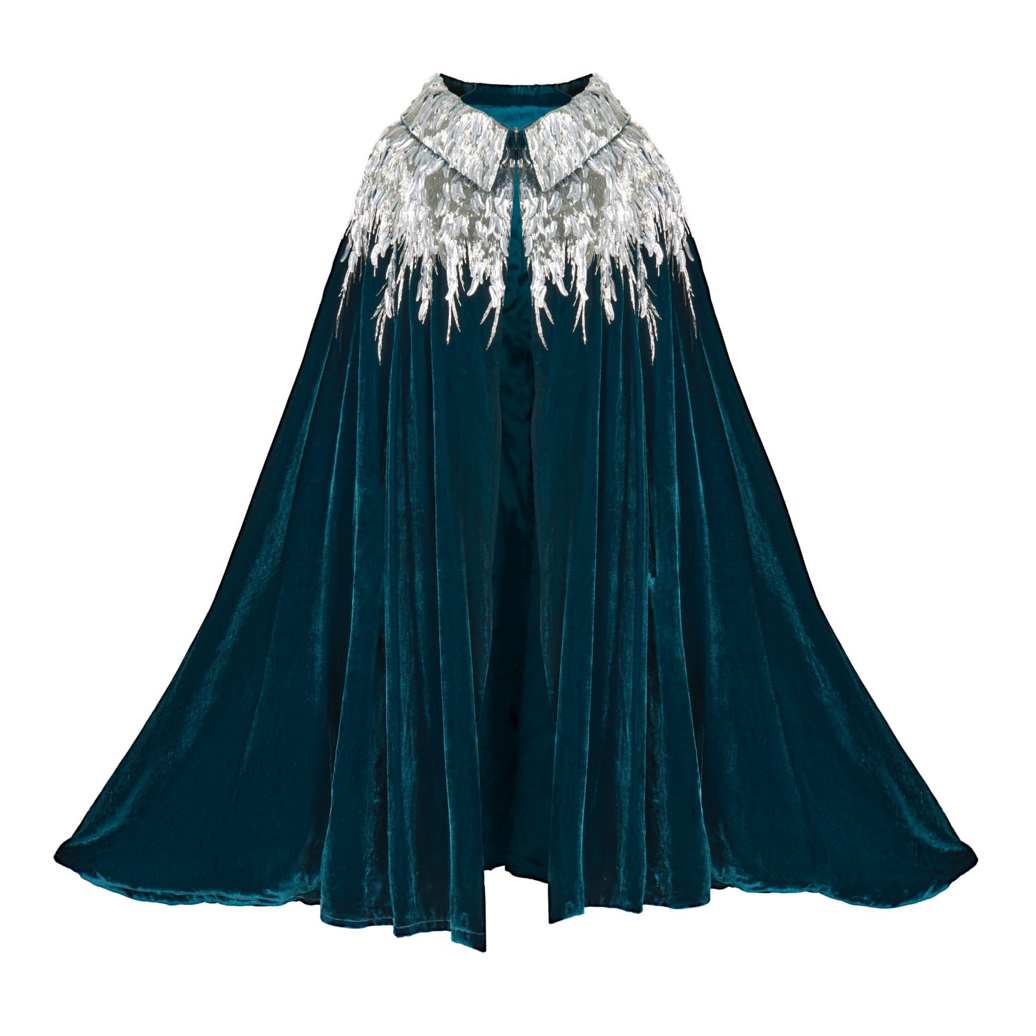 Women’s Blue / Silver The Silver Sequin Feather Cape One Size Mirayama