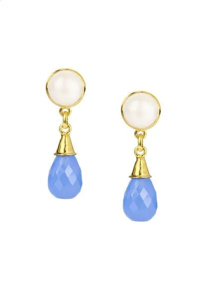 Saachi Women's Dangle Blue Drop Gold Plated Earrings In Blue