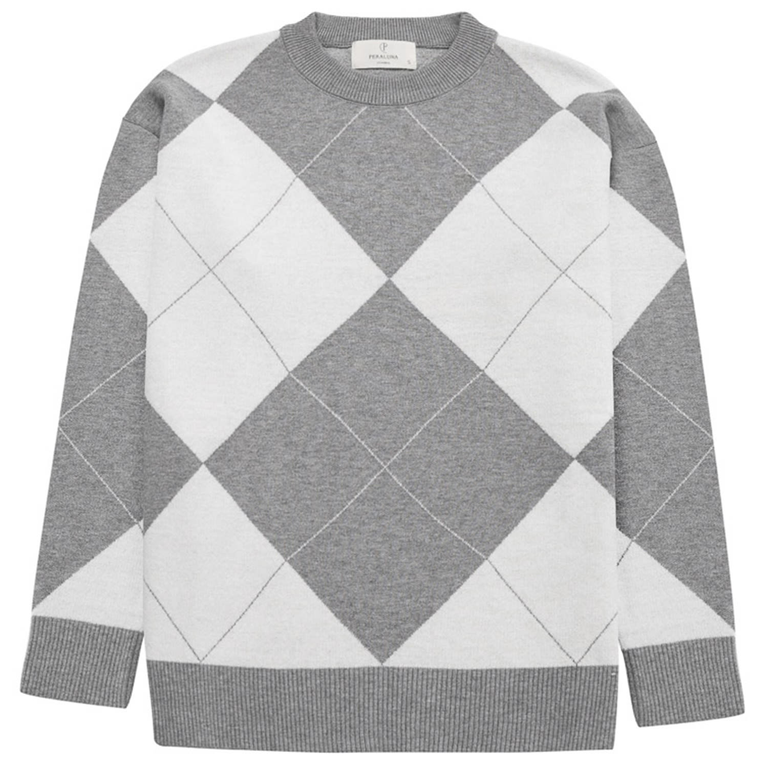 Peraluna Women's Grey / White Oxford O-neck Diamond Pattern Pullover In Grey In Grey/white