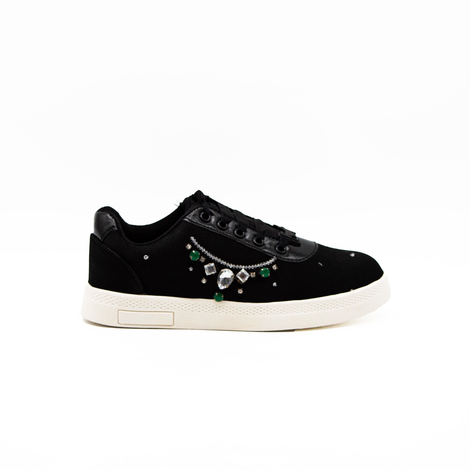 Rettrose Women's The Alaia Luxury Black Satin Handmade Embellished Tennis Shoe In Black