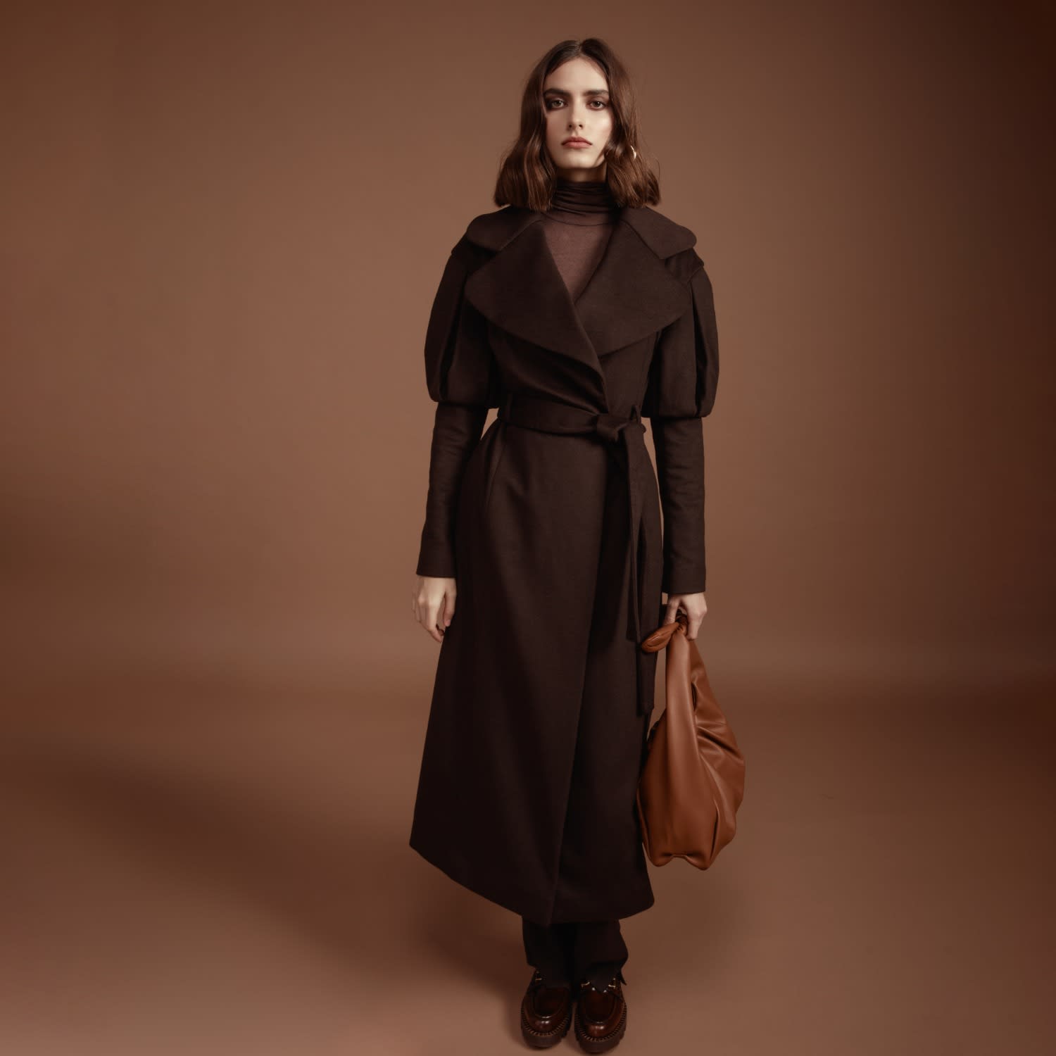 Statement Trench Coat In Chocolate Brown Wool & Cashmere