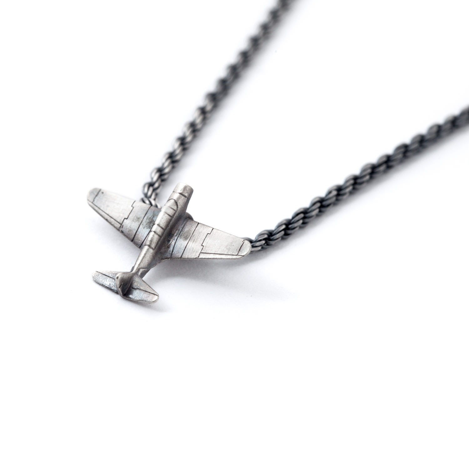 Men’s Sterling Silver Vintage Airplane Necklace Tomerm Jewelry